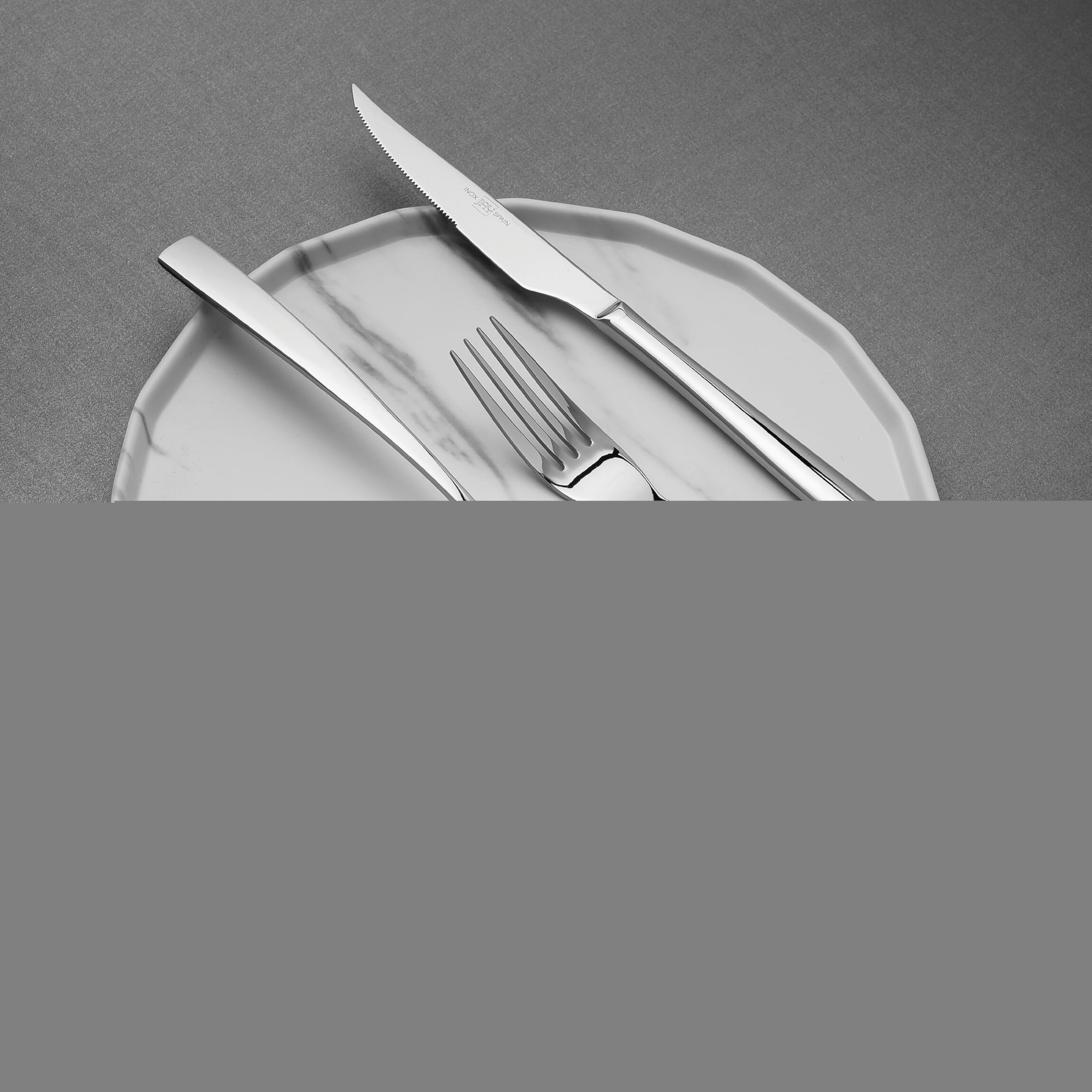 JAY - 16045524 - Juego de Cubiertos para 6 Personas, Pack 24, Acero Inoxidable 18/10, Serie Jaspe, Grosor 3 mm, Cuchara, Tenedor, Cuchillo y Cucharilla Aptos para Lavavajillas, Plateado