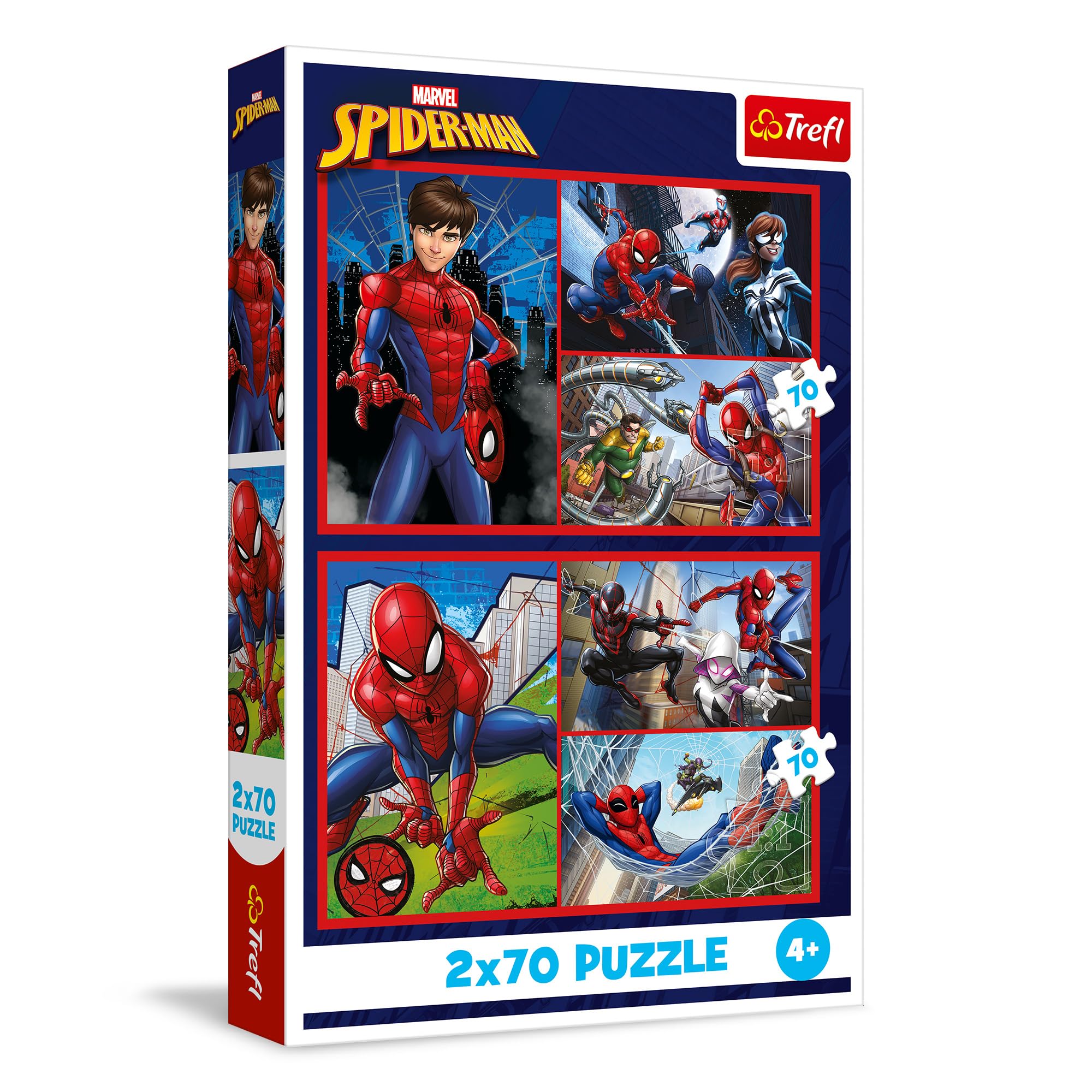 Trefl - Puzzle 2w1: Marvel Spider-man, Pajęcze Historie - 2 x 70 Elementów, Zestaw Dwóch Układanek dla Dzieci od 4 lat