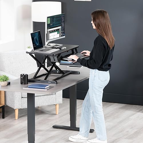 Miniatura 9 de VIVO Convertidor de escritorio de 32 pulgadas elevador ajustable en altura monitor dual de pie y estación de trabajo para laptop con bandeja ancha