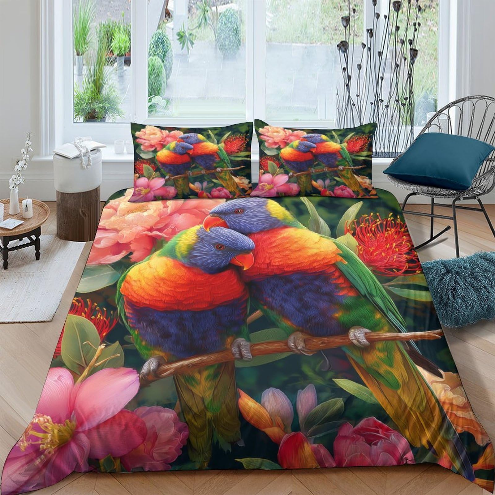 Ctjqhvkz Style-3 3D Printed Parrot Jungle Fitted Sheet Microfiber Soft Vibrant Floral Mattress Cover For Bedroom Guestroom Decor Single（135X200cm）