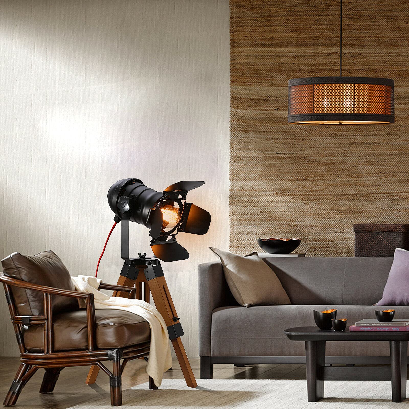 SHZICMY Holzstativ Tischlampe Vintage Nachttischlampe Schreibtischlampe Tischlampenständer Verstellbare Retro Lampe Stehlampe Stativ Scheinwerfer Dekorlampe
