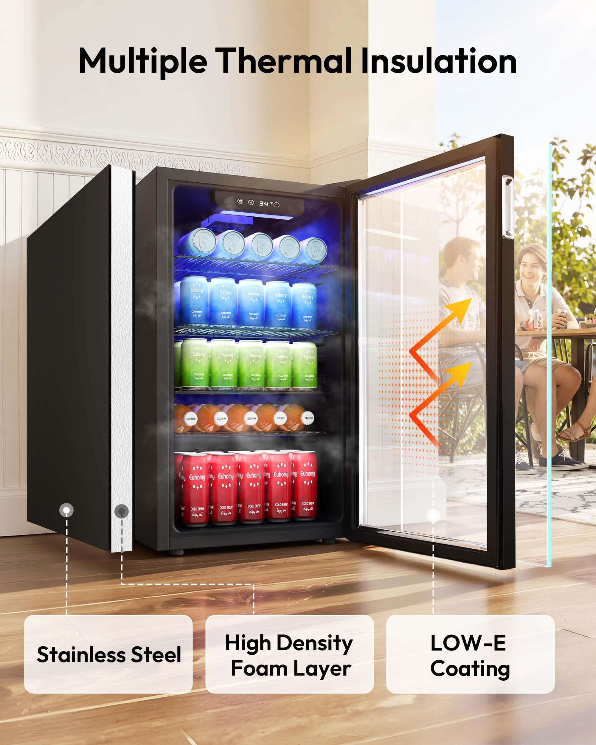 Euhomy Mini Fridge 130 Can Beverage Refrigerator Cooler Glass Door For Soda Wine Beer, Beverage Cooler For Home, Bar, Office With Digital Temperature Control Adjustable Shelves, 3.2 Cu.Ft, Black on Fridge.com - View 6