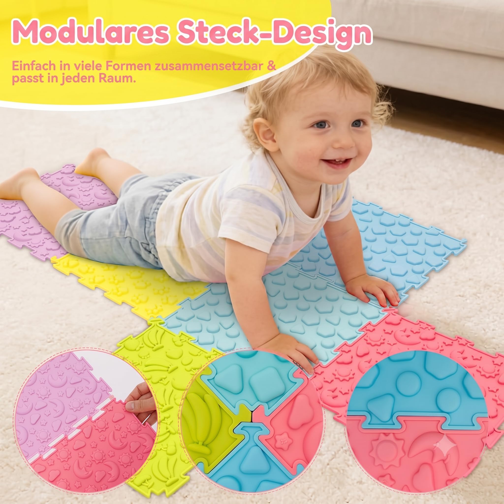 Sensorisches Massage-Puzzle für Kinder, 6-teilig, sensorische Matte, orthopädische Massagematte, Puzzle-Matte für Babys, für Berührungswahrnehmung, Fußprävention (6 Stücke)