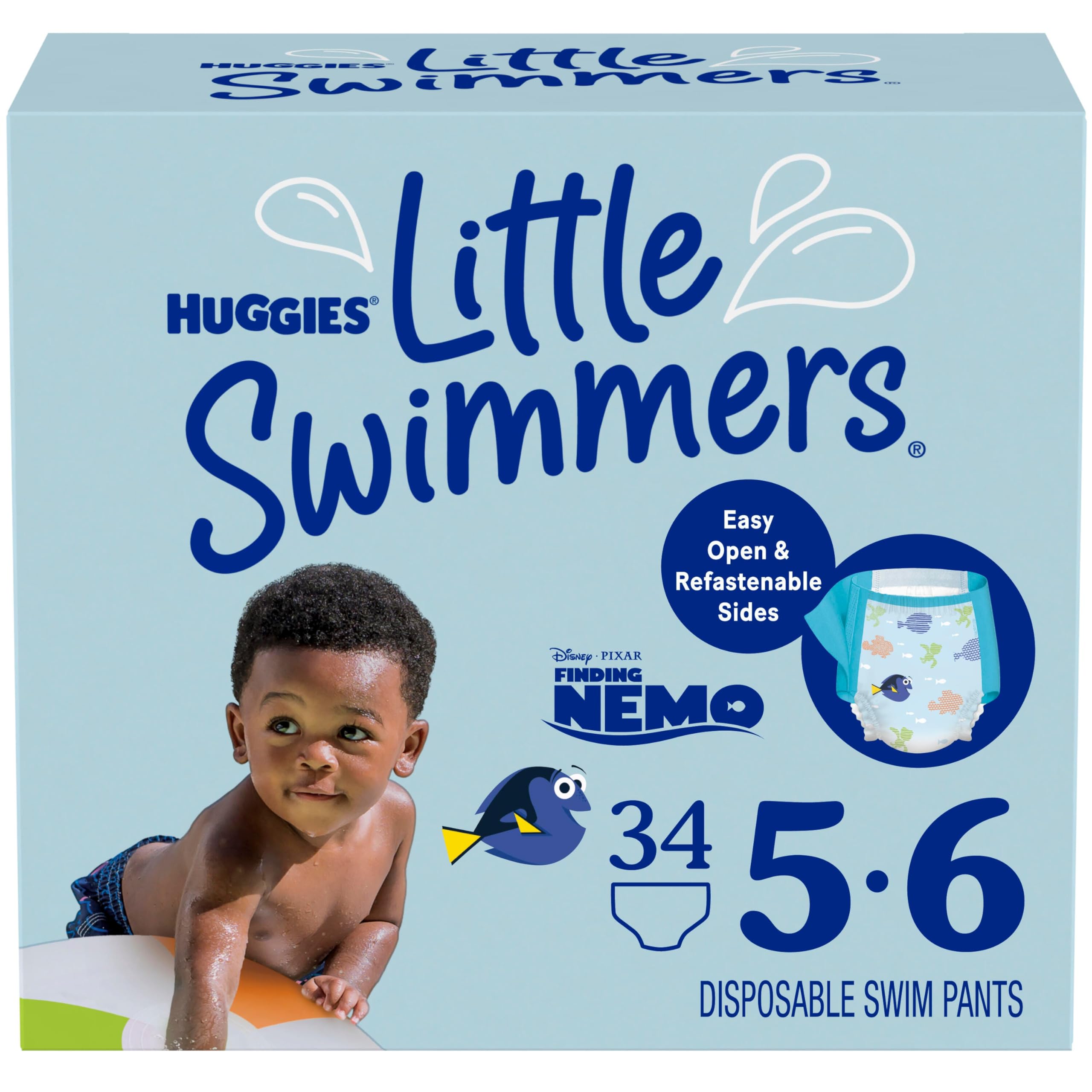 Huggies Little Swimmers Disposable Swim Diapers, Size 5-6 (32+ lbs), 34 Ct (2 packs of 17), Packaging May Vary
