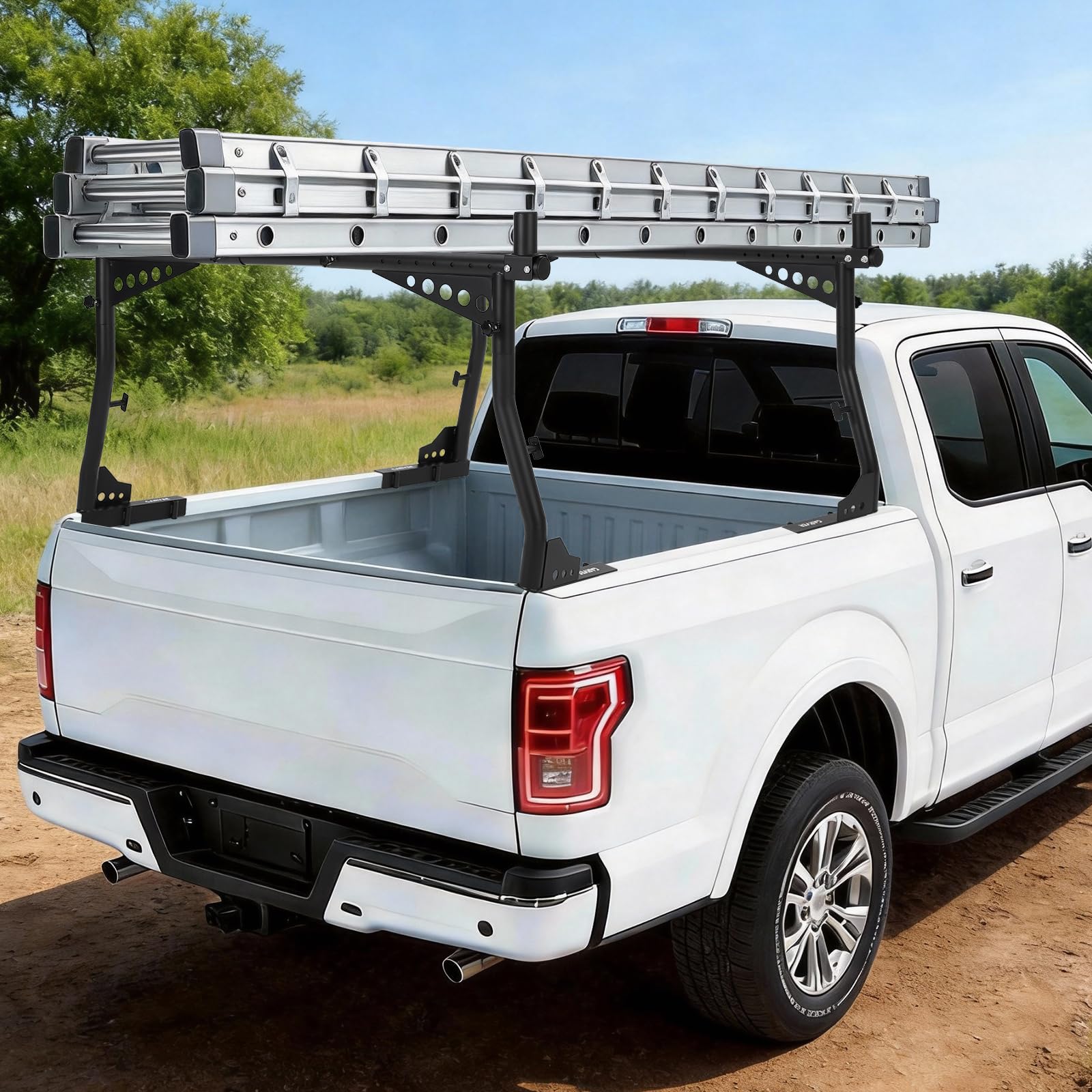 Garvee Support d'échelle Robuste pour Pick-up – Rack de Benne Extensible 123-185 cm, capacité 1000 LB, Installation sans perçage, idéal pour échelles, Kayaks, matériaux et Outils – Acier – Noir