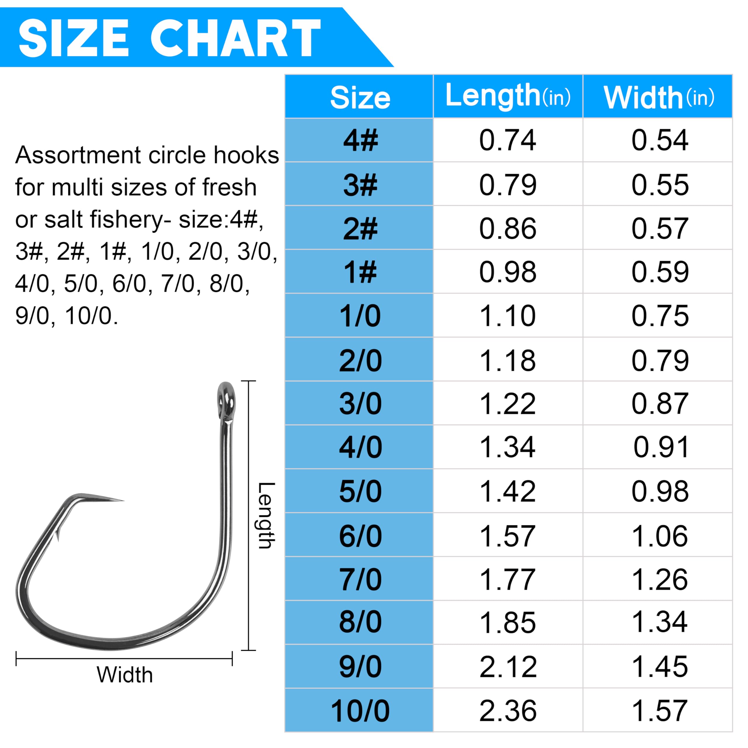 AGOOL - Ami circolari per pesca in acqua salata, 120 pezzi, gancio circolare in acciaio al carbonio ad alto tenore di carbonio, punta spinata, in nichel nero, per sport polpo, 14 misure, 10/0-120pcs