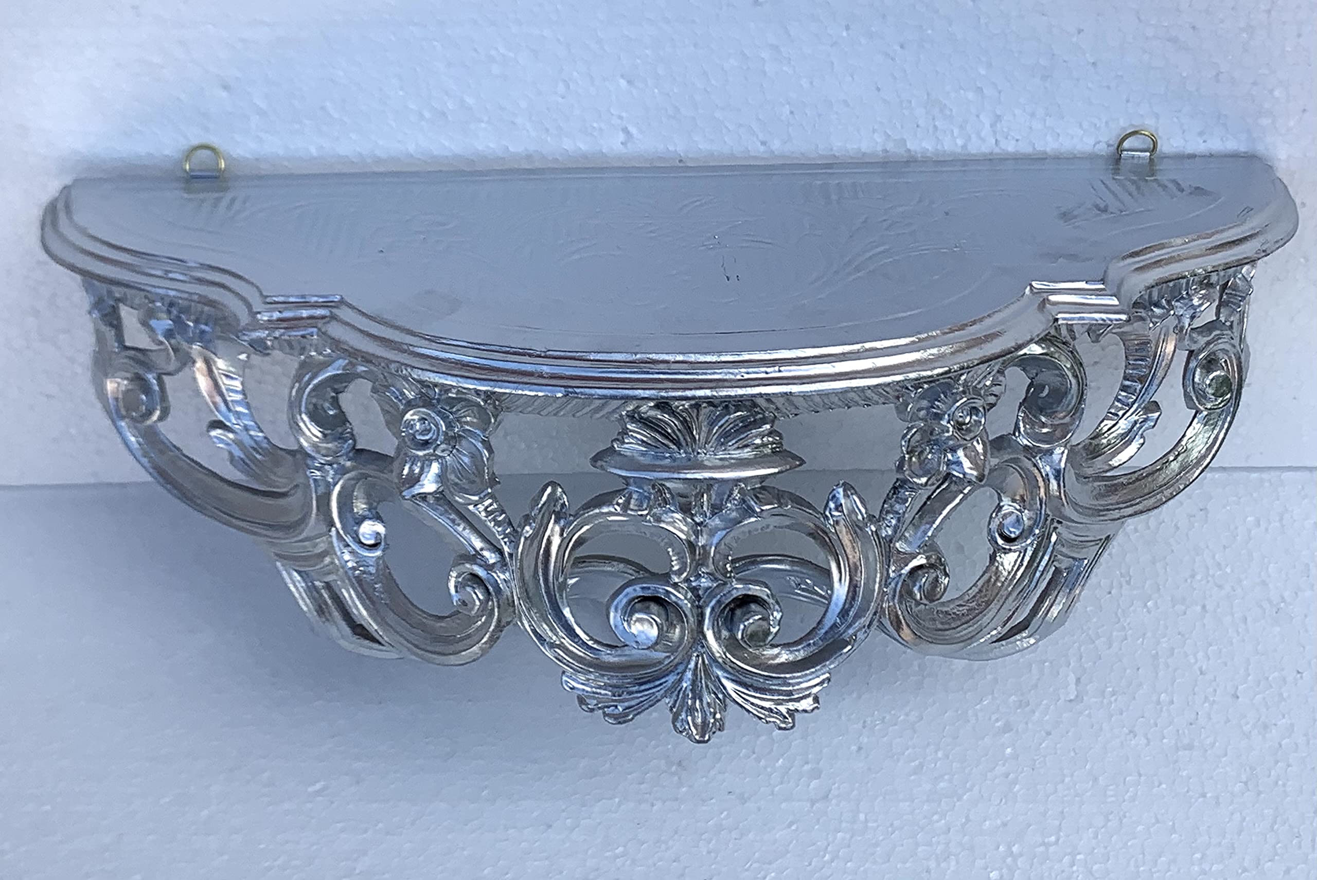 Barock Konsole Wandkonsole Silber Hochglanz Spiegelkonsolen/Wandregal 40x17x17cm Ablage Hängekonsole Antik Stil Blumenbank