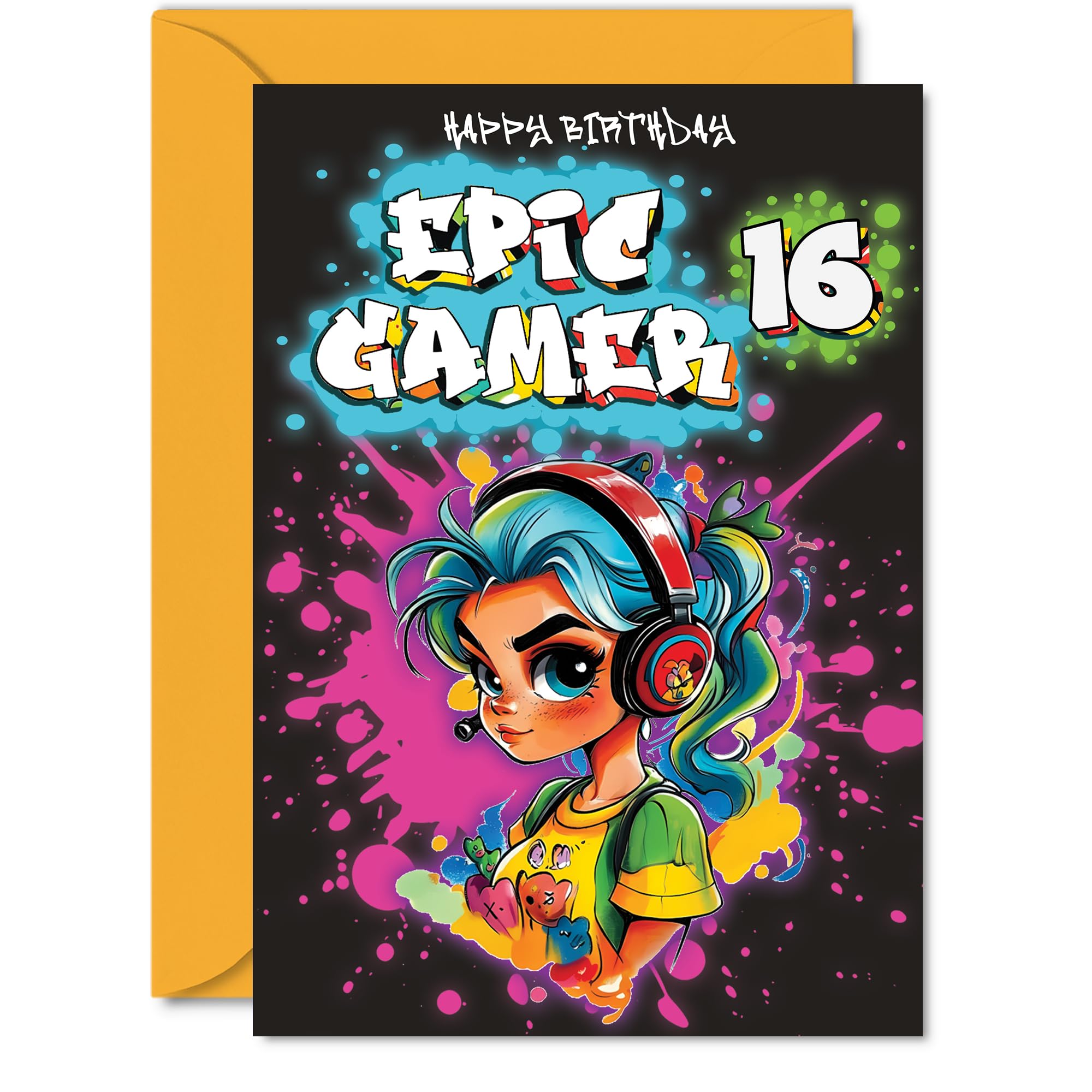 16th Birthday Card Girls - Epic Gamer Girl - Happy Birthday Card for 16 Year Old Girl Kids, A5 Sixteen Sixteenth Bday Video Game Gaming Greeting Cards