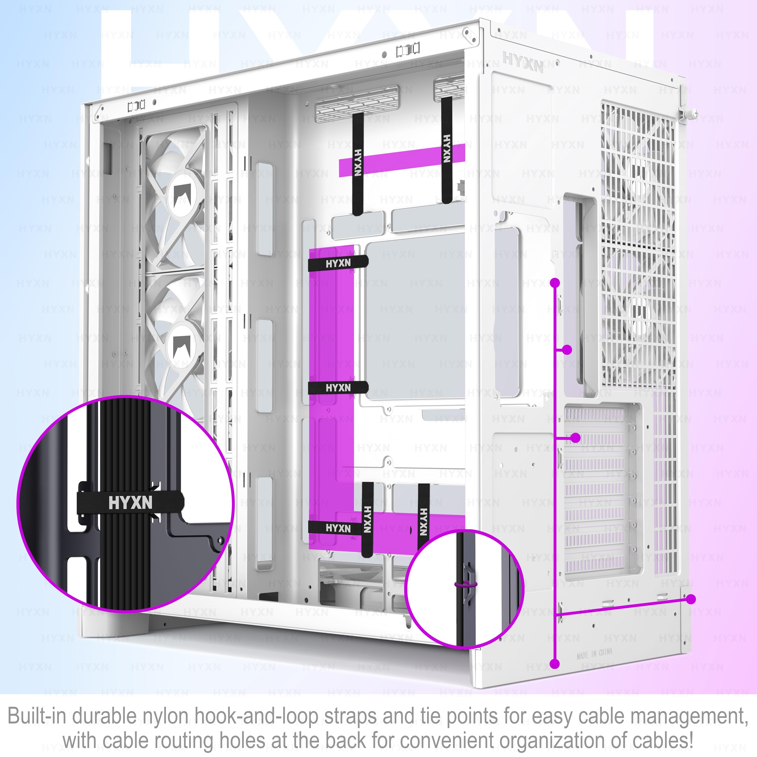 H2(2026)HYXN Boitier PC–Avec 8 Ventilateurs PWM RGB(6x140mm et 2x120mm)Grand boîtier PC ATX Mid-Tower à Double Chambre pour Flux d'air,prise en charge d'un Radiateur de 420mm,Type-C 3.2(Blanc,H2-ARGB)