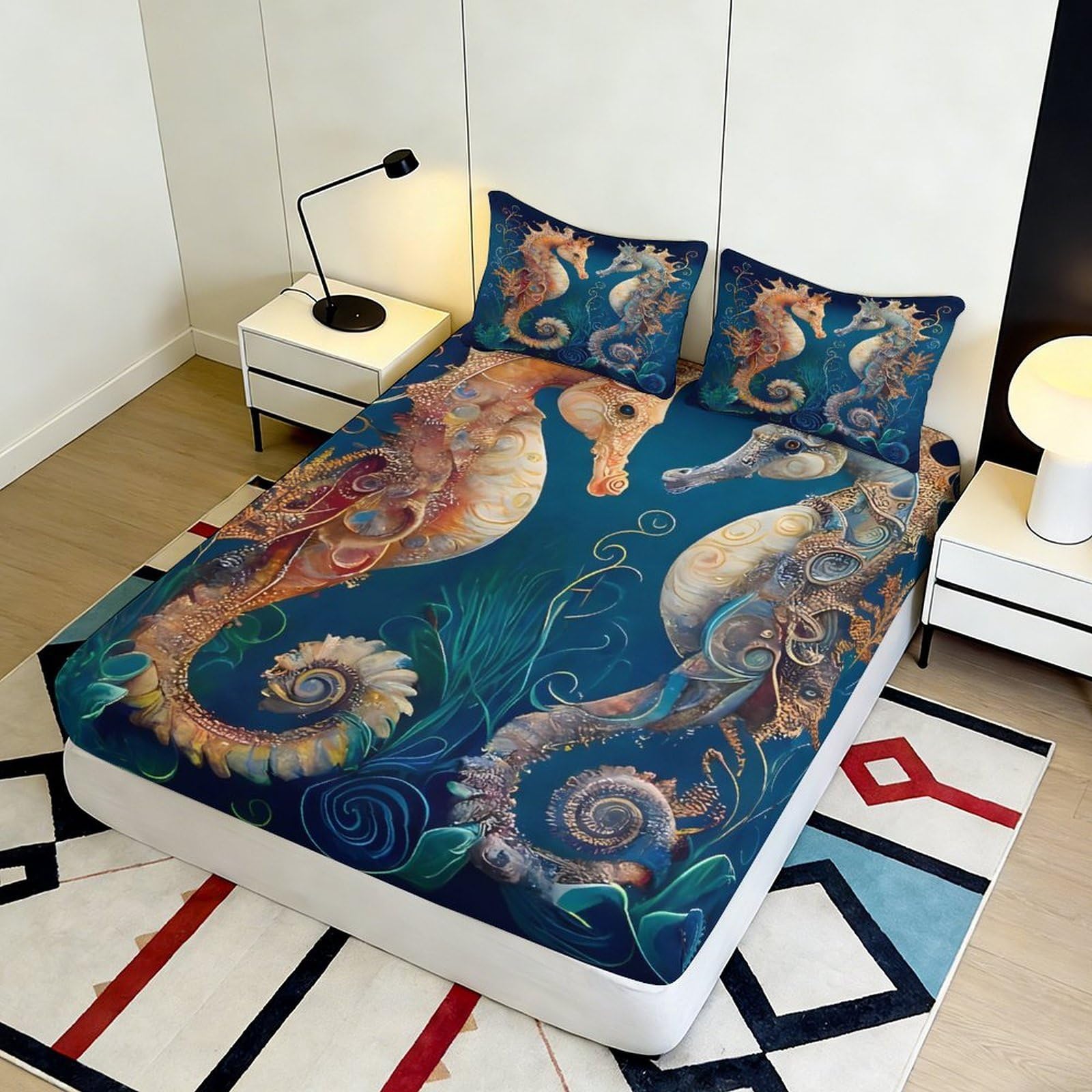 Lenzuolo con angoli in microfibra con stampa 3D, antiscivolo, per la casa | morbido, coprimaterasso, facile da pulire, traspirante, lavabile in lavatrice, per tutto l'anno, 200 x 200 x 25 cm