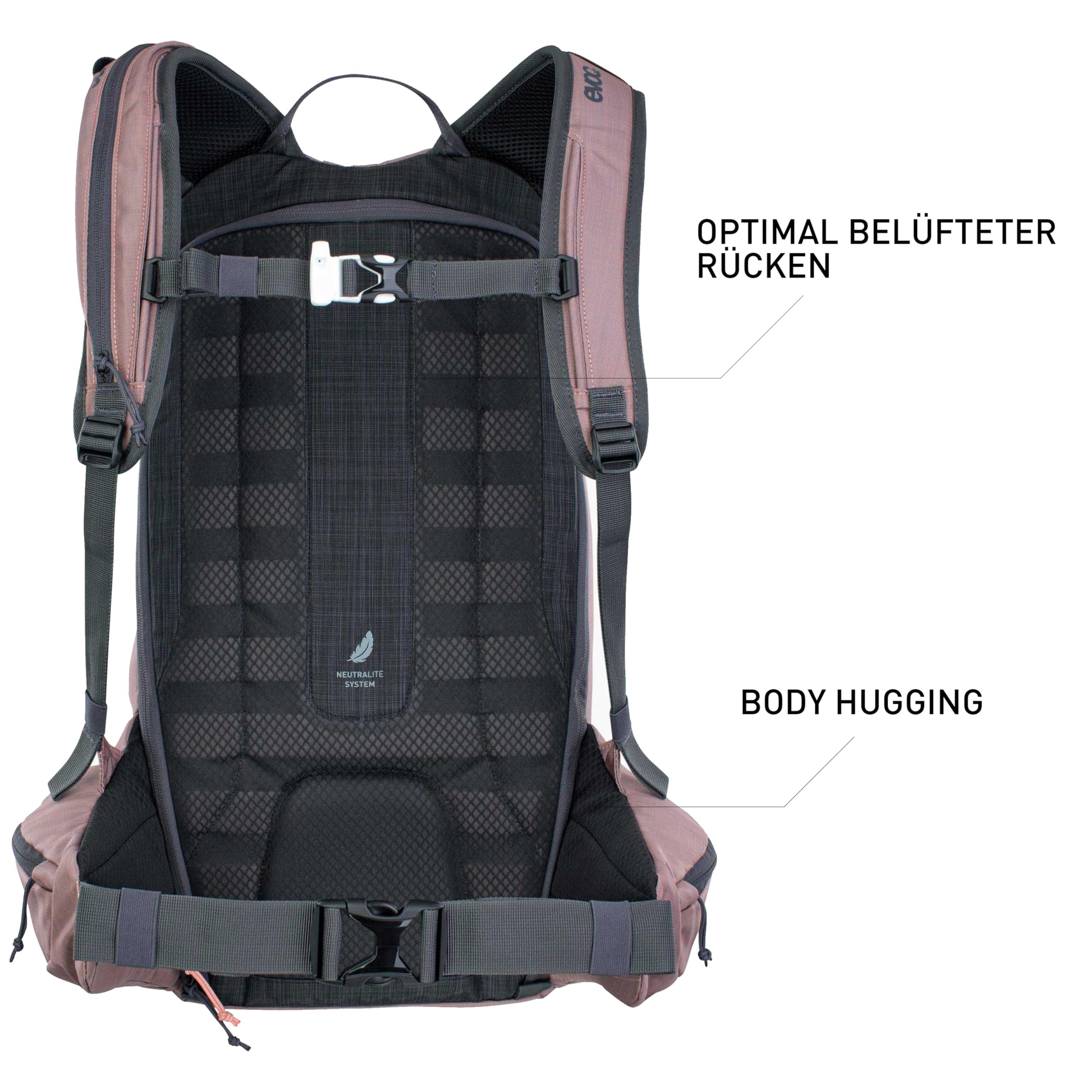 EVOC LINE 20 Tourenrucksack, Skirucksack (NEURALITE SYSTEM, separates Lawinenfach mit Notfallplan, Ski-/Snowboard Befestigungsmöglichkeiten, Hüftgurttaschen, BODDY HUGGING), Staubrosa
