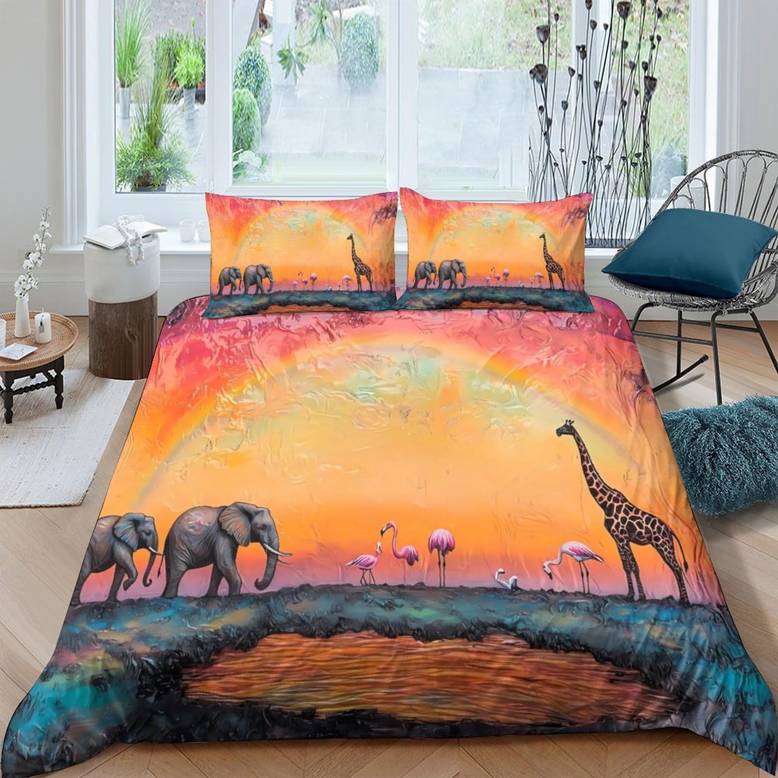 Ctjqhvkz Style-10 3D Printed African Sunset Fitted Sheet Microfiber Soft Giraffe Elephant Bed Cover For Bedroom Dorm Decor Mattress Protection Single（135X200cm）