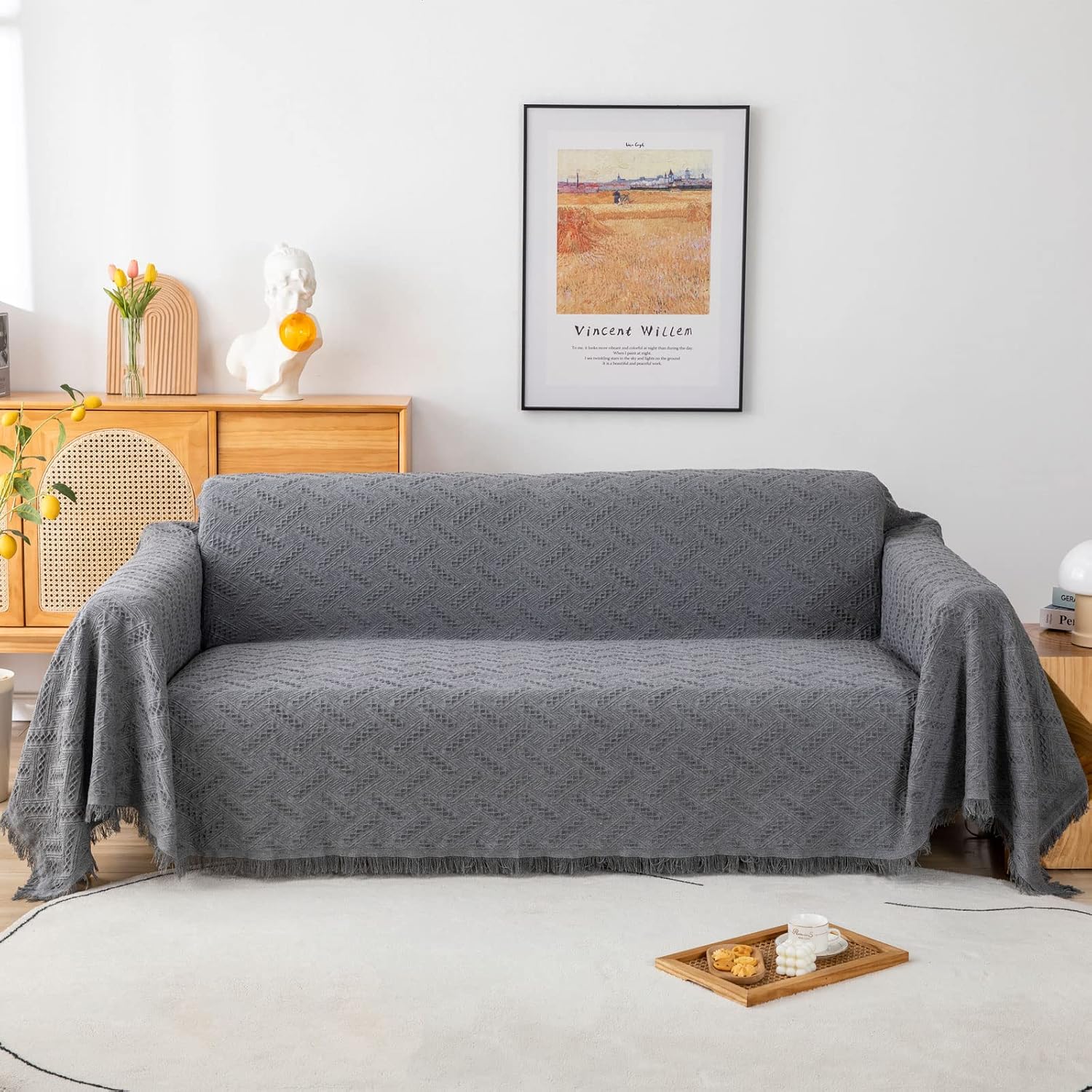 LHGOGO Throws for Sofas Large 2 or 3 Seater Woven Sofa Throw Blanket