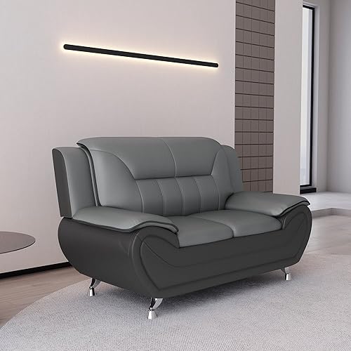 Miniatura 15 de Sofá y sofá biplaza de piel sintética de estilo moderno con reposabrazos extra cómodos, ideal para sala de estar, dormitorio u oficina en casa,