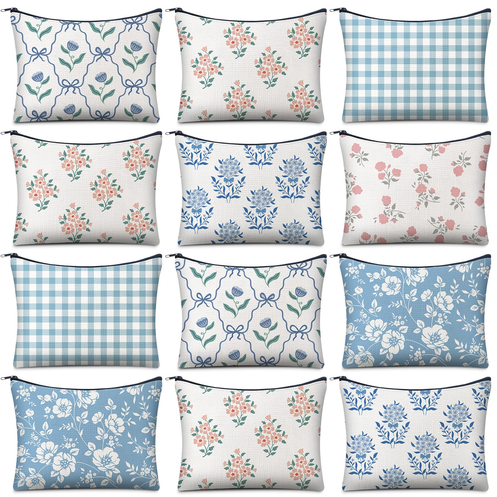 Reginary 12 PCS Grandmillennial makeup bag Travel Quilted Cosmetic Makeup Organizer Coquette Aesthetic Toiletry Bag for Women