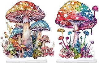 antor 2 Pcs 5D DIY Mushroom Acrylic Diamond Art Tabletop Ornaments | Diamond Painting Desktop Kits for Adults Christmas, Crystal Rhinestones Diamond Art Desk Crafts for Home Office Decor Gifts