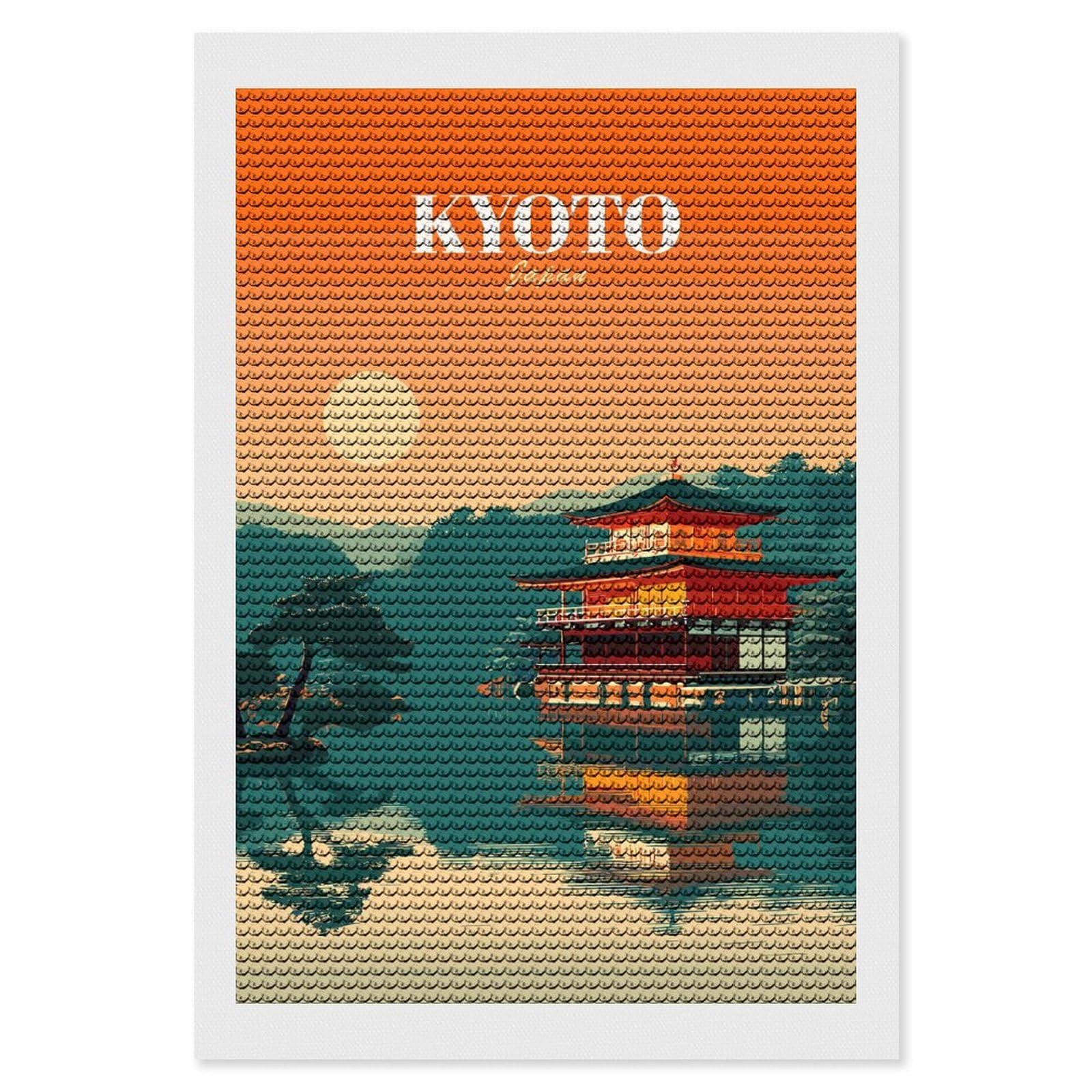 Junmoney Kyoto Japan Temple Landscape Art Diamond Art Canvas 8"x12", for Adults, Pleasing Wall Art Project, Modern Decor, Gift Idea, Nice Detail and Sparkle