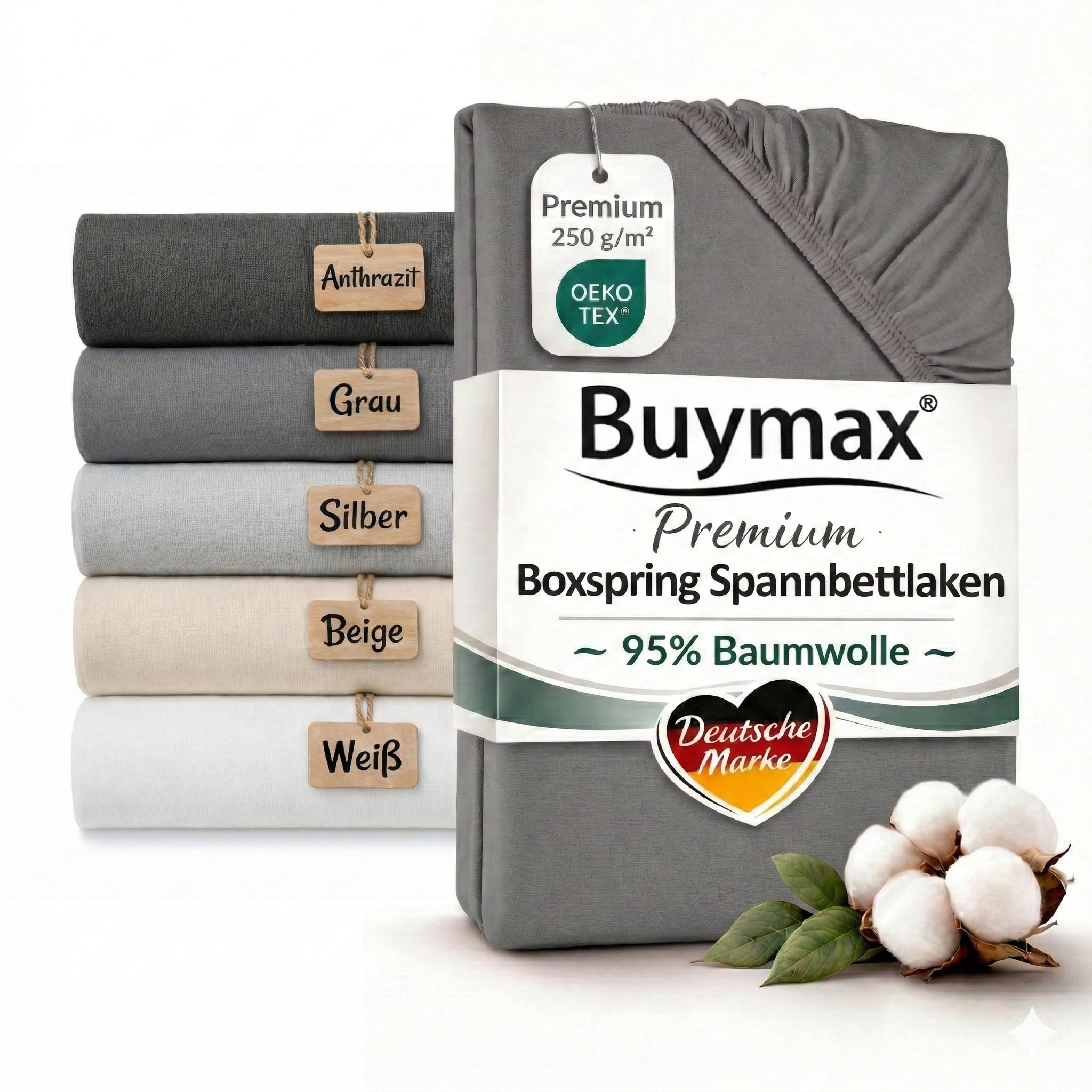 Buymax Premium Boxspringbett Spannbettlaken – Jersey 95% Baumwolle 5% Elastan – Steghöhe bis 35 cm – 250 TC