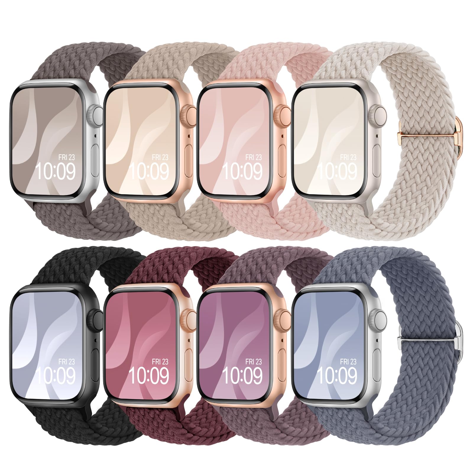8 Pack Braided Stretchy Solo Loop Compatible with Apple Watch Bands for Women 40mm 38mm 41mm 44mm 46mm 45mm 42mm 49mm Men, Adjustable Sport Elastic
