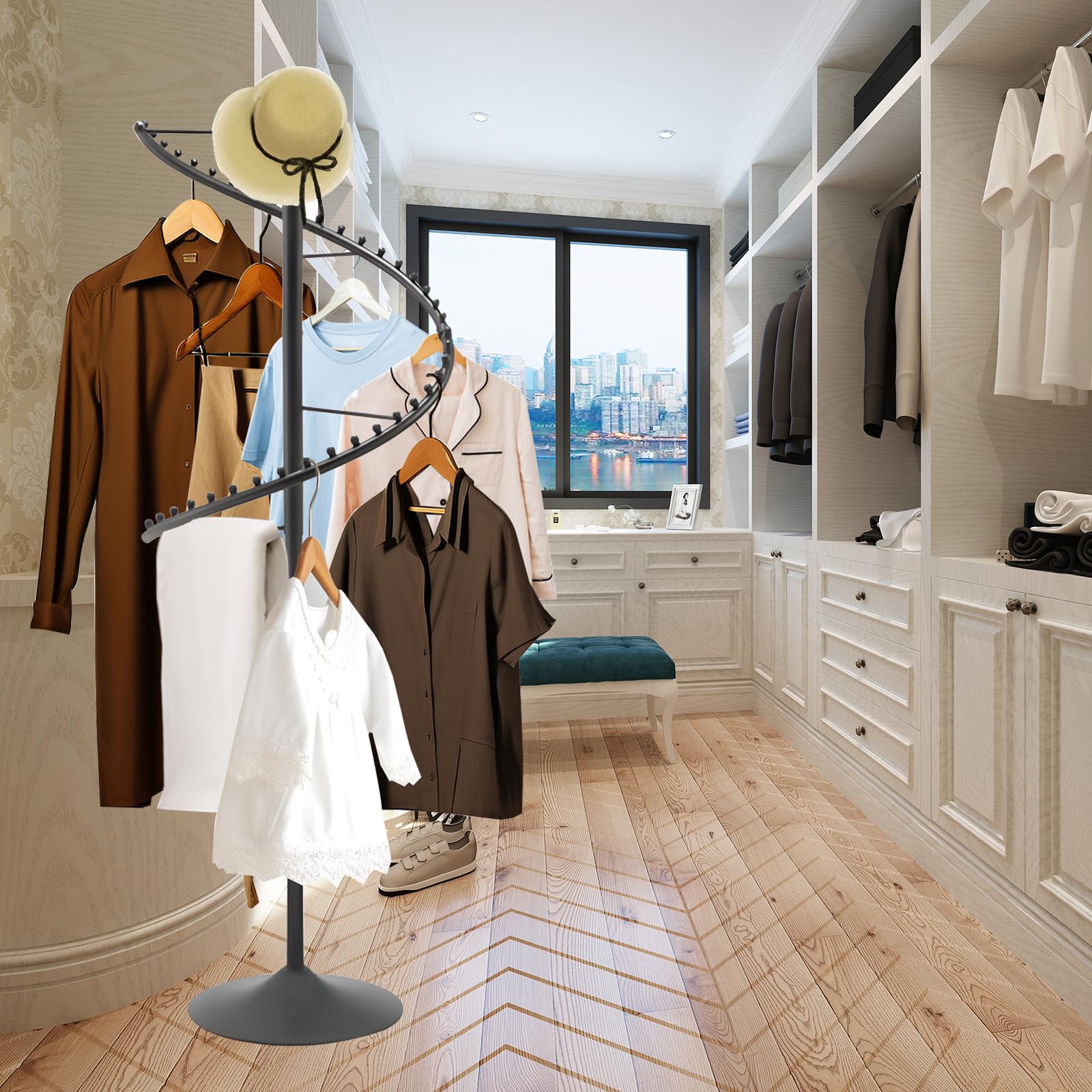 Spiral Clothing Rack, Freestanding Rotating Clothes Hanger,Modern Retail Clothes Display Racks for Storage, Boutique Clothe Rack for Bedroom Living Room and Store: black