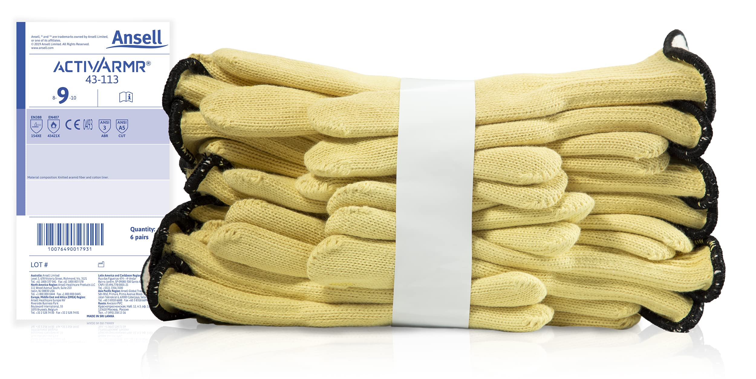 Ansell ActivArmr 43-113 Fines Especiales Guante, Protección Mecánica, Amarillo, Talla XL (6 Pares)