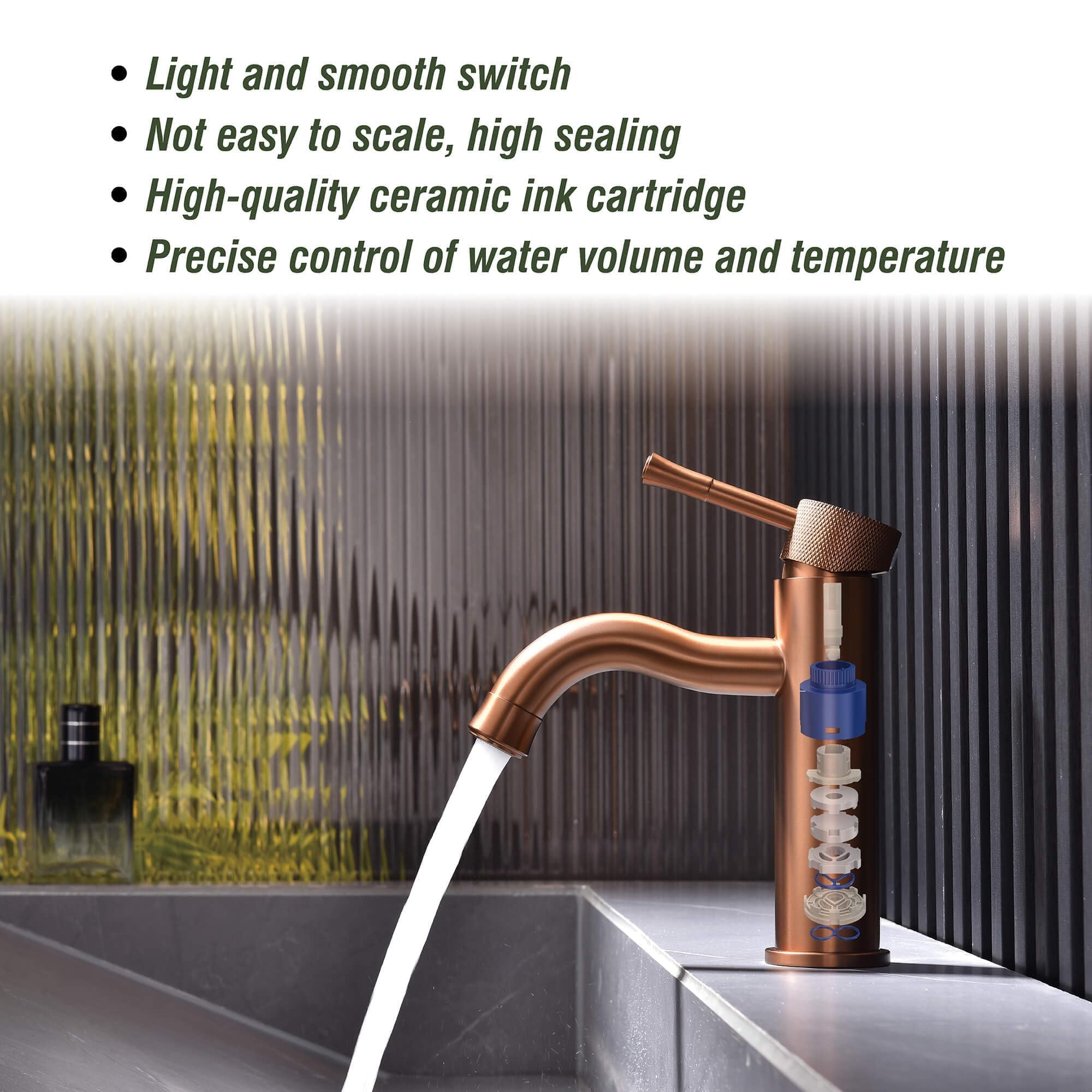 Grifo de baño de oro rosa, con aireador extensor de rociador de salpicaduras, grifo de lavabo de una sola manija, para casa de campo y caravana