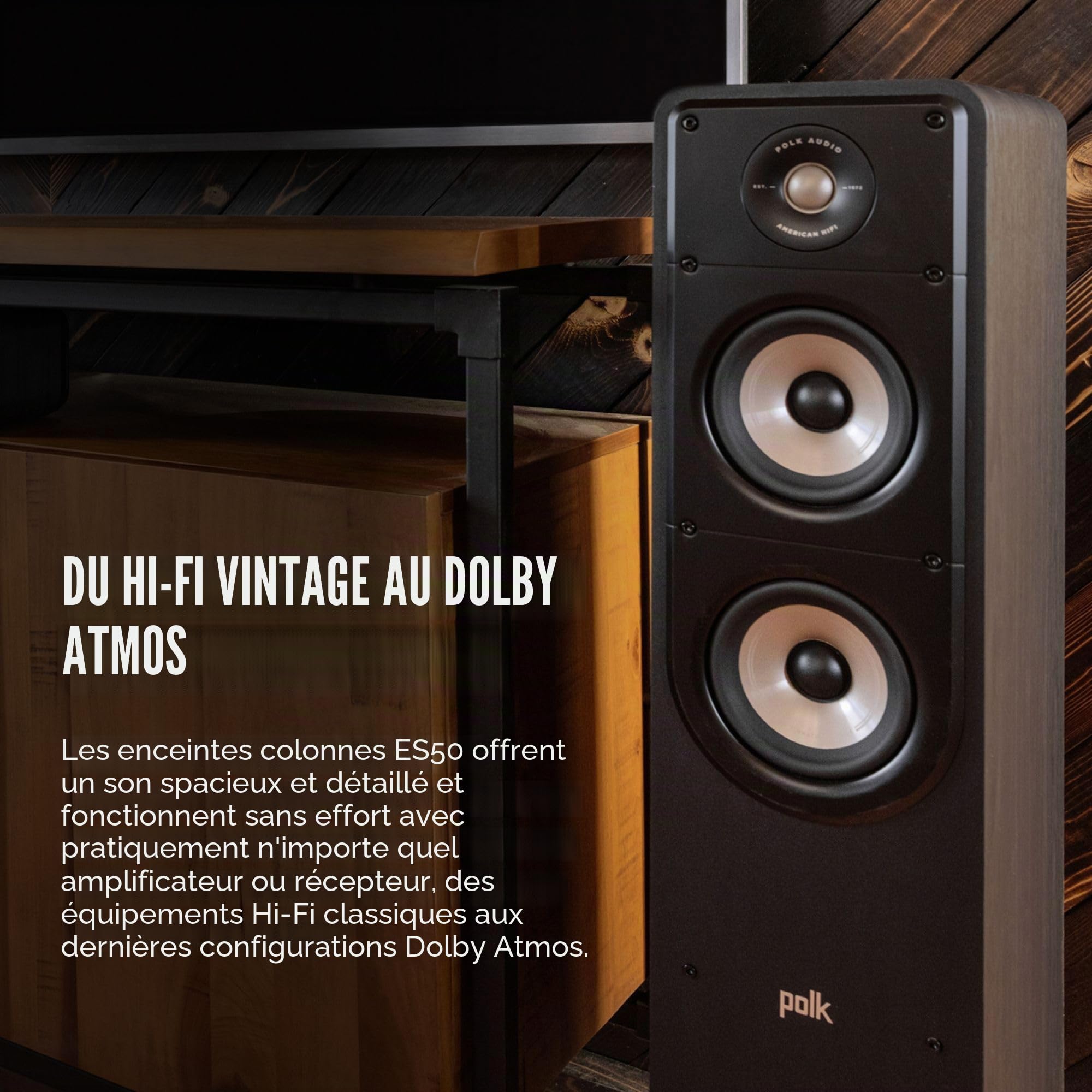 Polk Audio Signature Elite ES50 Enceinte Colonne Hi-Res, Compatible Dolby Atmos/DTS:X (Pièce) - Blanche