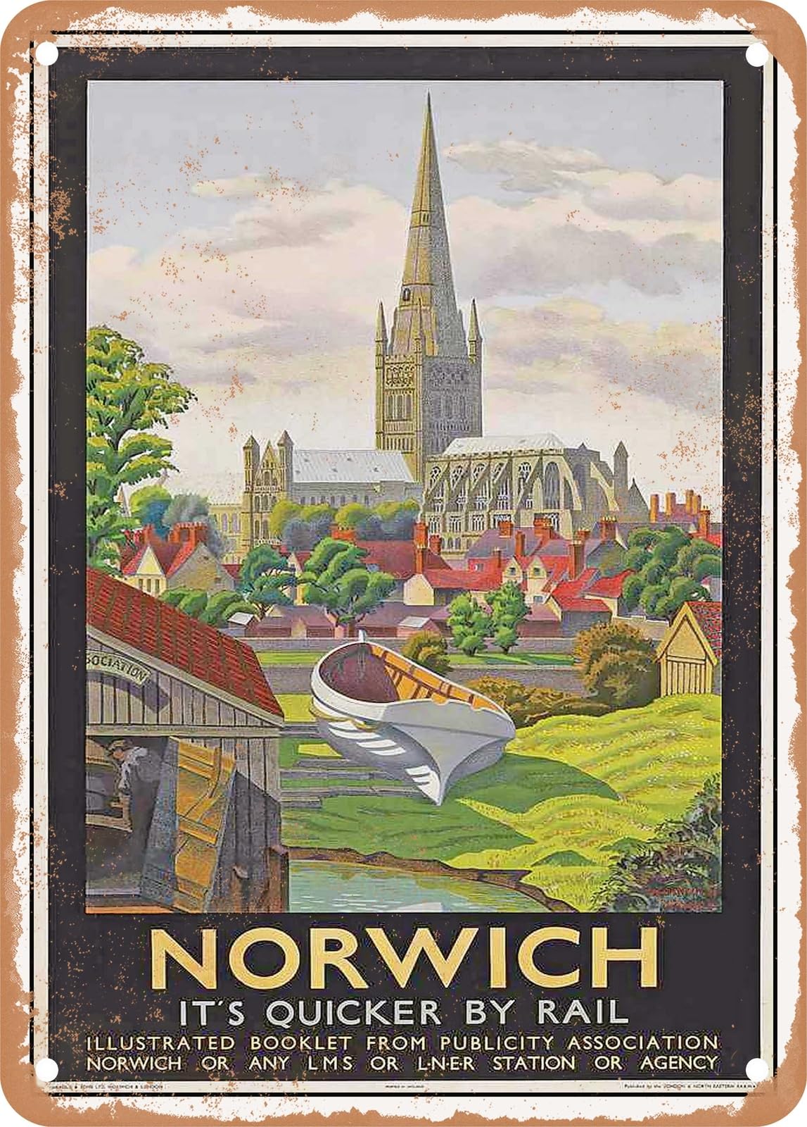 METAL SIGN - 1947 Norwich Its Quicker by Rail LMS LNER 2 Vintage Ad home decor