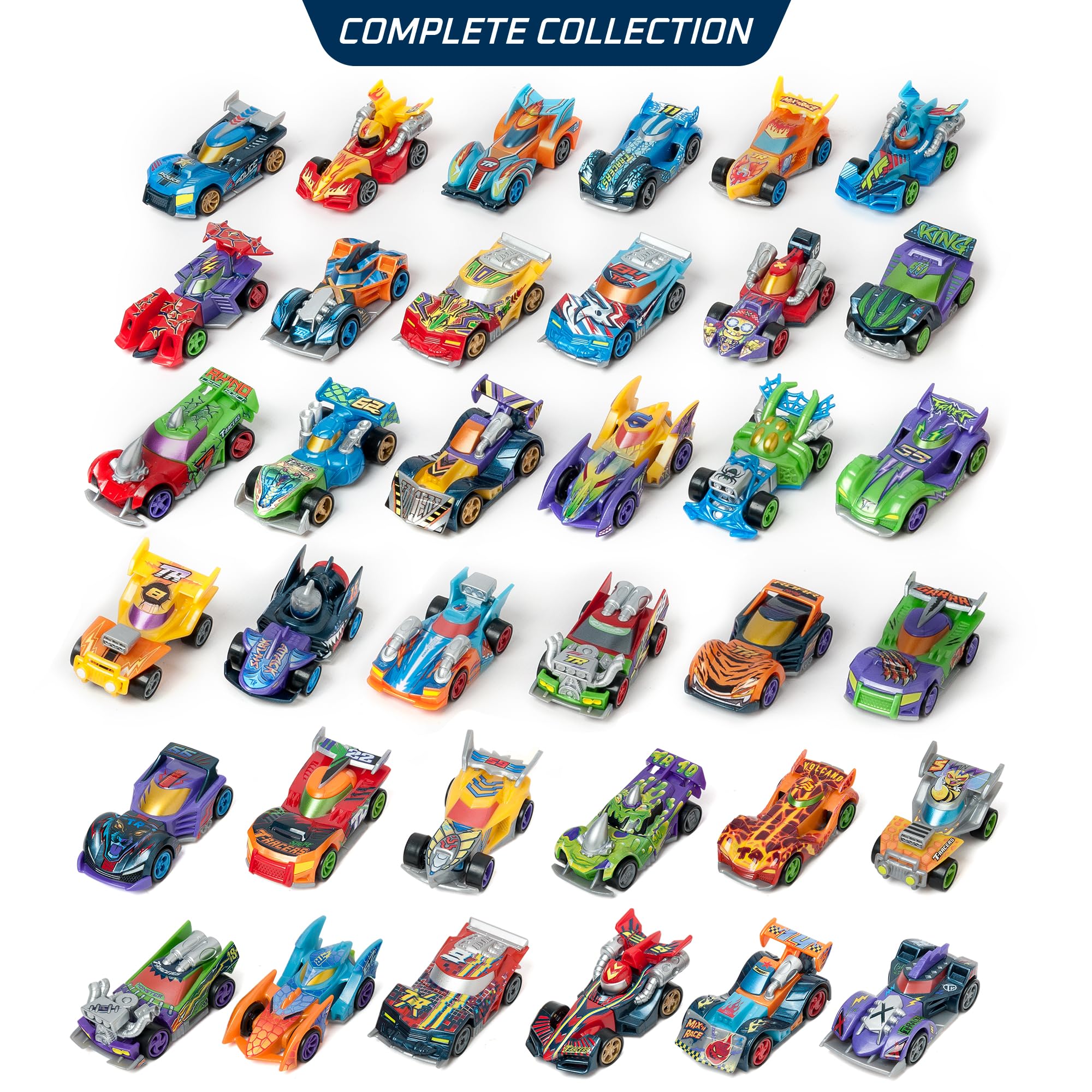 T-RACERS Mix ´N Race - Collezione di 12 auto da collezione. Ogni auto rimovibile in due parti e con parti intercambiabili. Collezione 1/4
