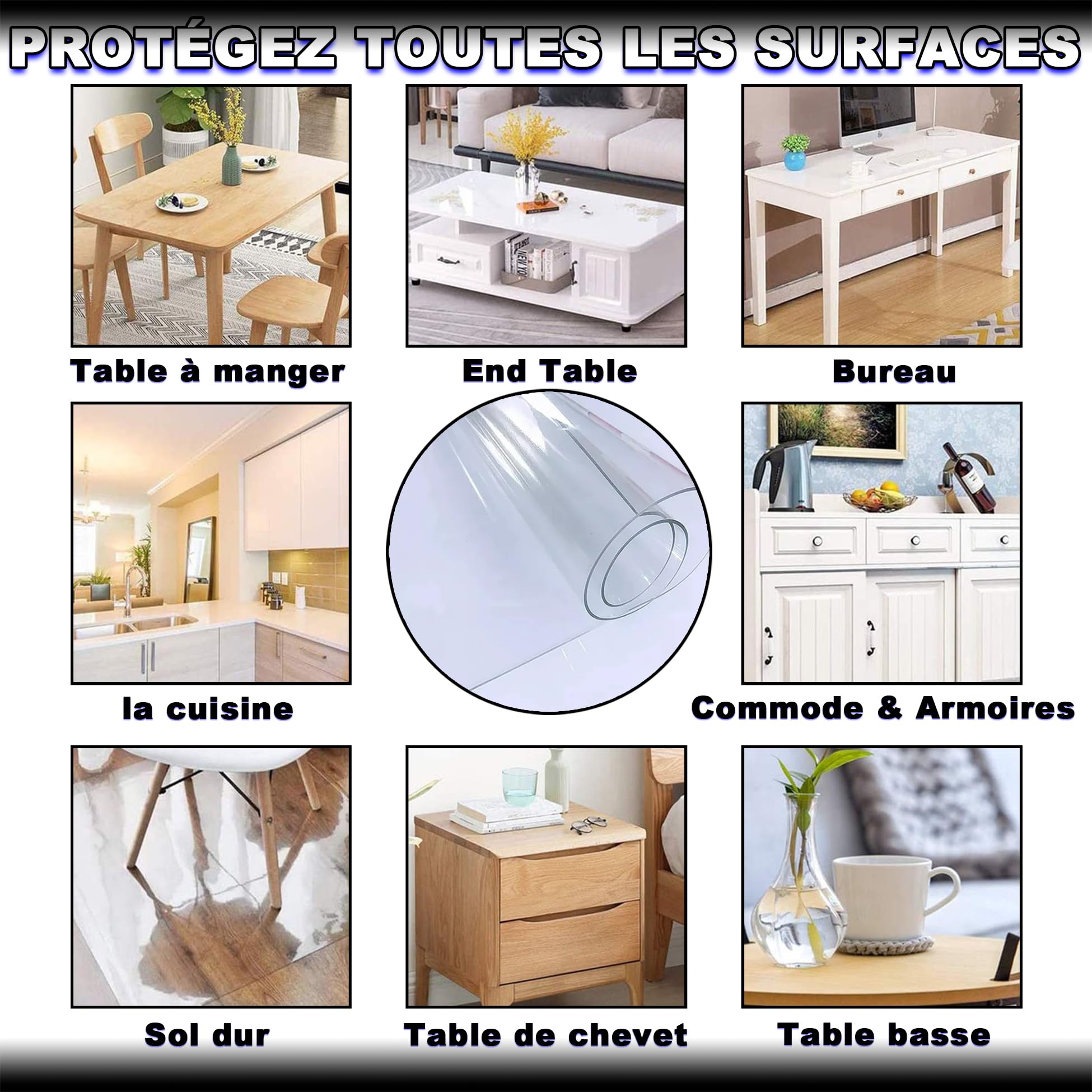 Tovaglia rettangolare trasparente, 60 x 110 cm, lavabile, antigraffio, antistrappo, copertura per tavolo da esterno, universale, per studenti, sala da pranzo, 1,5 mm di spessore