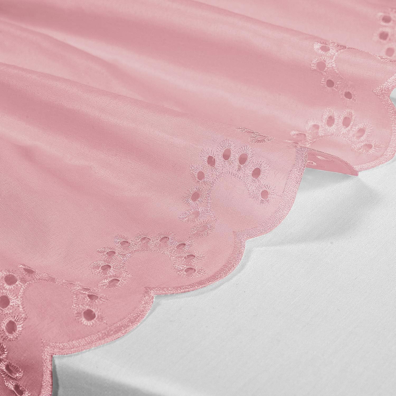 QSY Home Wrap Around Elastic Eyelet Bed Skirts Dust Ruffle Three Fabric Sides Easy On/Easy Off Adjustable Polyester Cotton 14 1/2 Inches Drop(Pink Twin/Full)