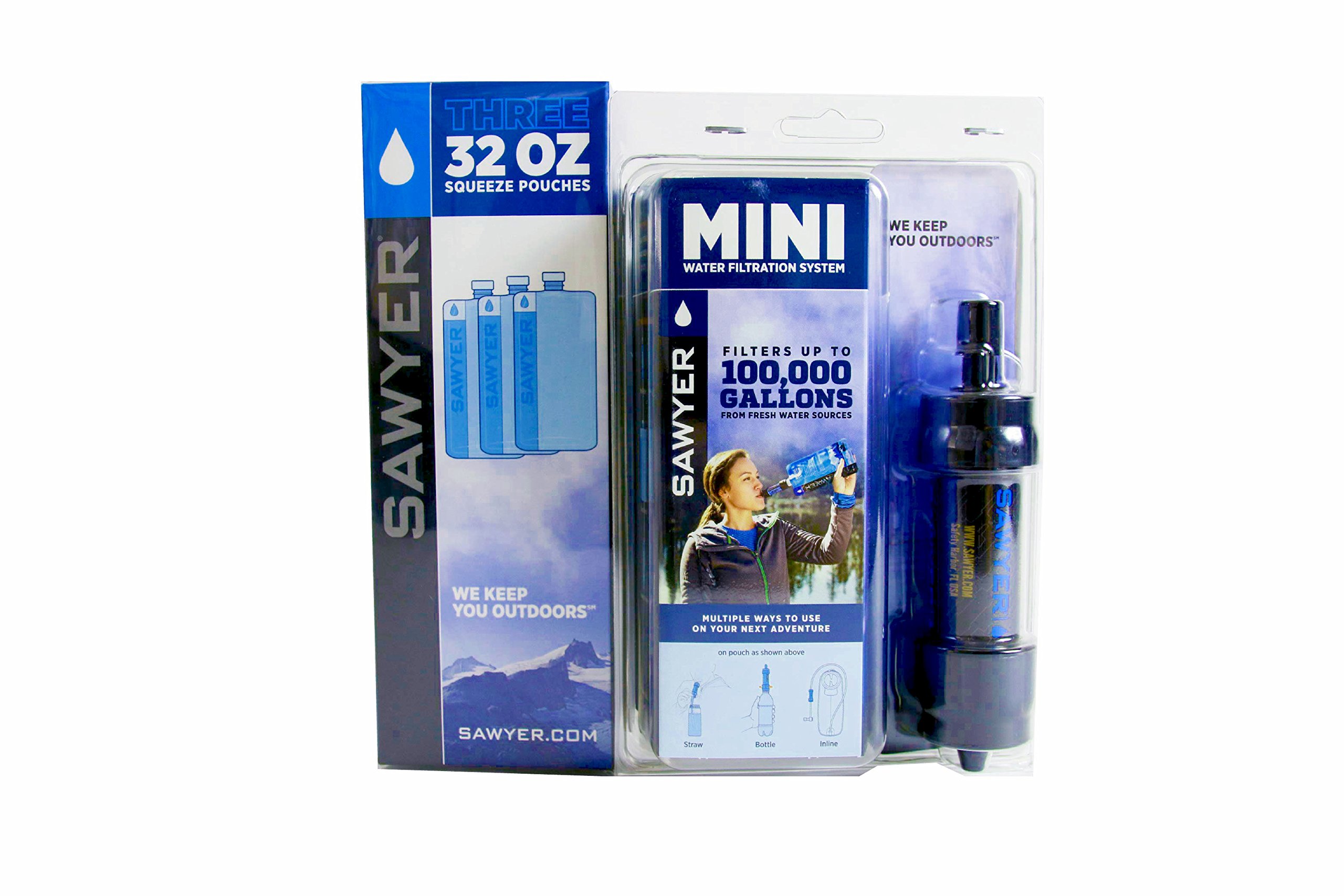 Sawyer Mini Filtre à Eau Original Set avec SP113-3 x 1 L Sac d'hydratation (Noir + Sachet 3 x 1Litre SP113)