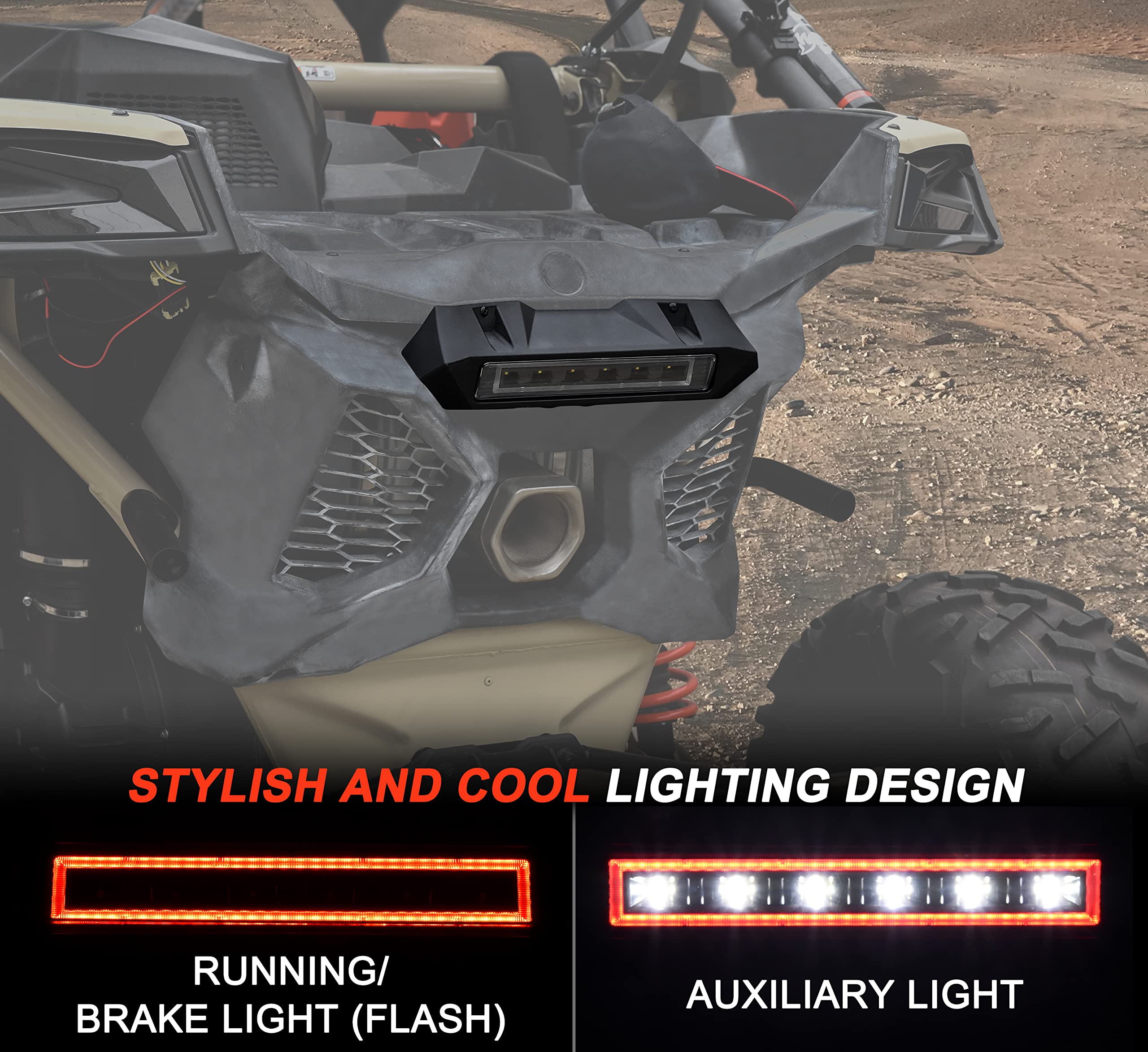 LED Rear Center Accent Tail Light Kit for Can-Am Maverick X3, SAUTVS LED Auxiliary Light Rear Lamp Brake Stop Taillight Assembly for Can Am Maverick X3 MAX Turbo R RR 2017-2025 Accessories