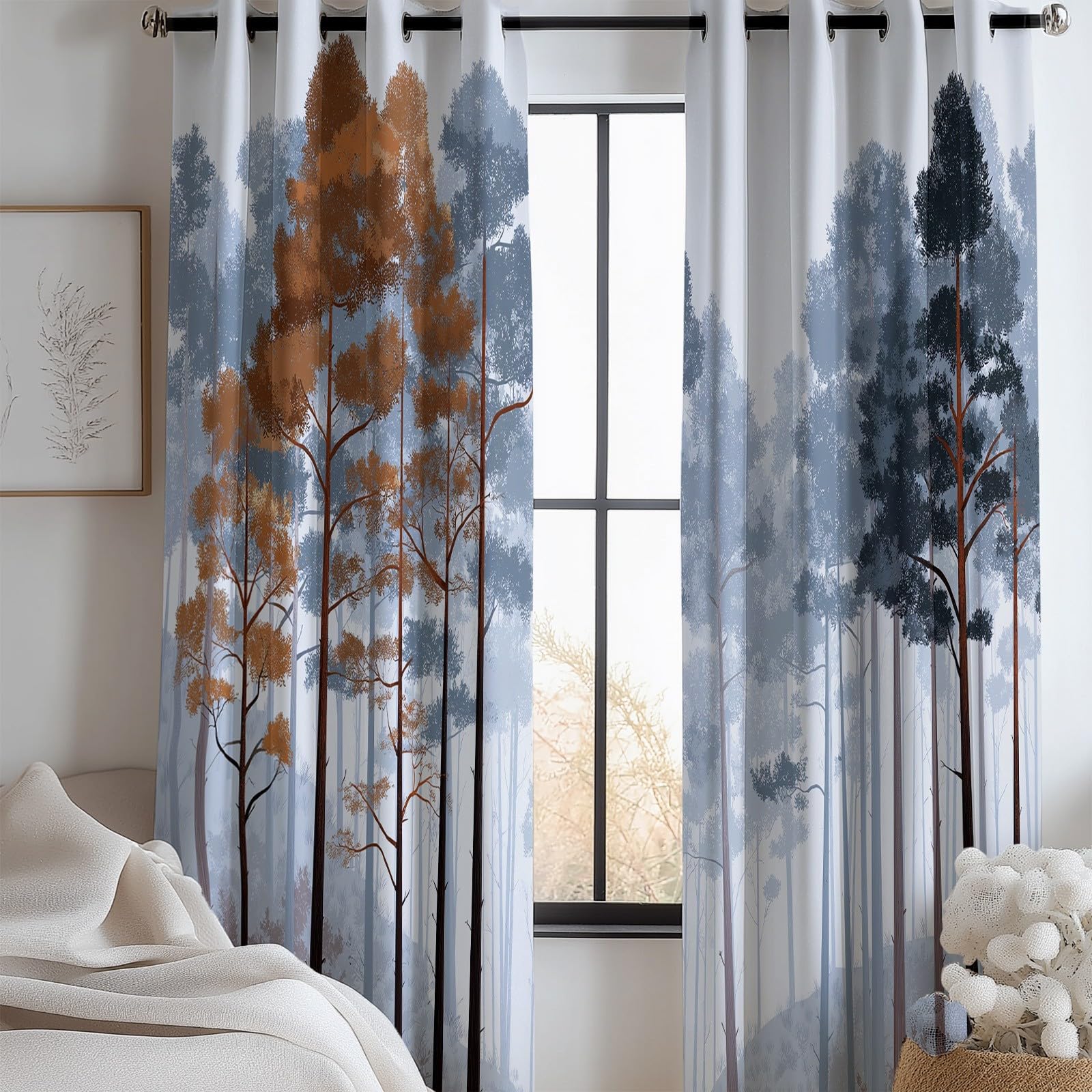 Cortinas Opacas Viento Natural 100% Opacas 140 An X 245 Al Cm 2 Paneles, Cortinas Ojales Minimalismo Bosque Plantascortina Térmica Protección Contra El Fríopara Niños Dormitorio Cocina Cafeteríagris
