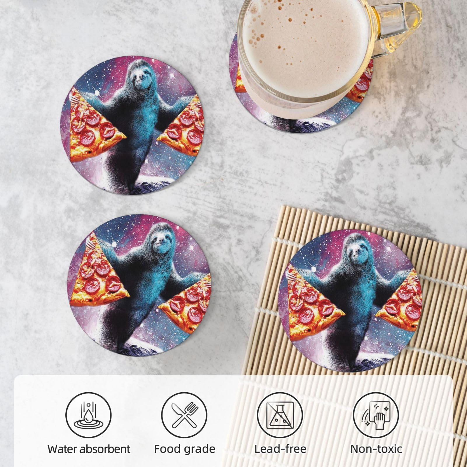 Pizza leniwiec drukowana ceramiczna podstawka zestaw 4 dekoracyjnych podkładek pod napoje