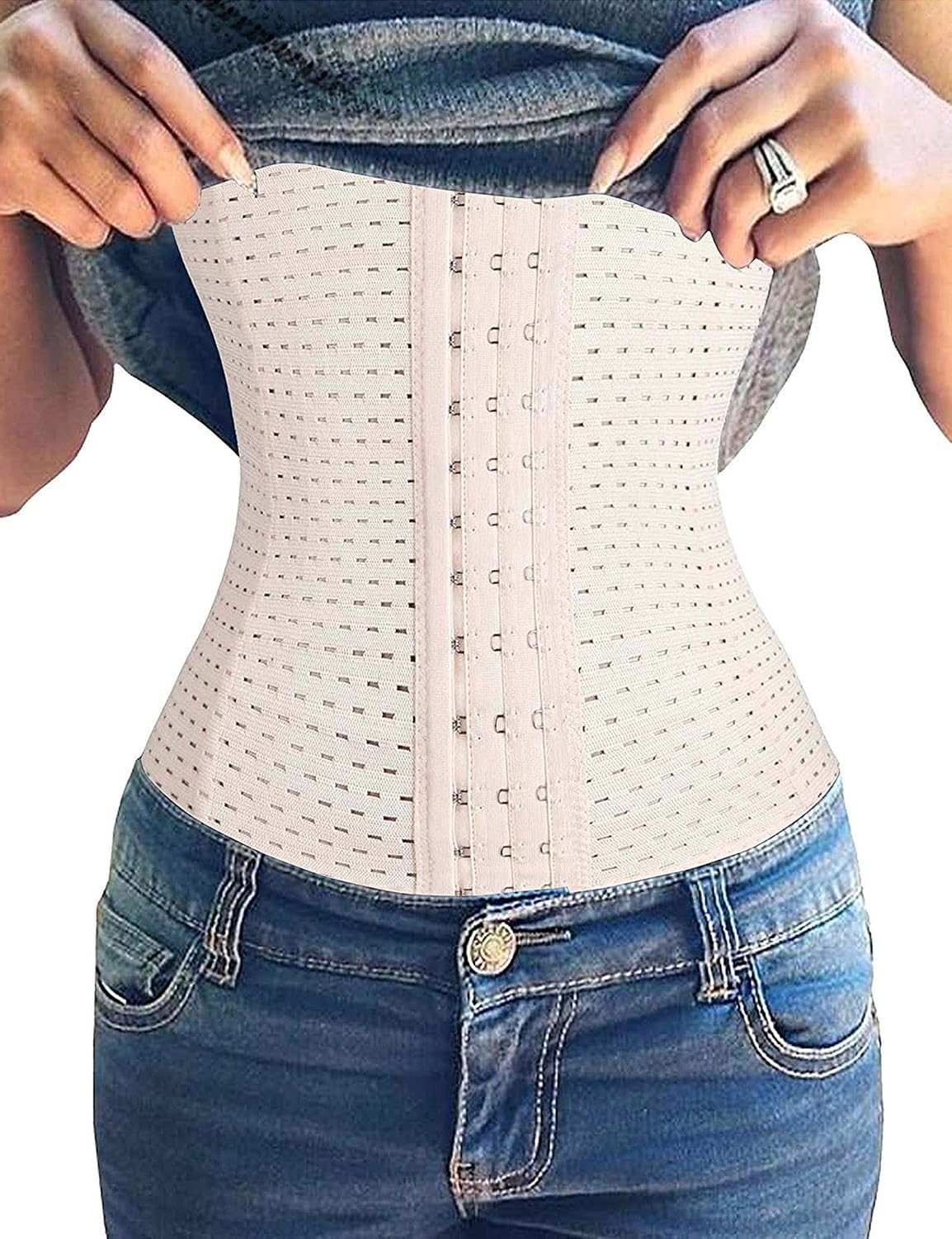 Youloveit Women's Waist Trainer Corset for Everyday Wear Steel Boned Tummy Control Body Shaper with Adjustable Hooks