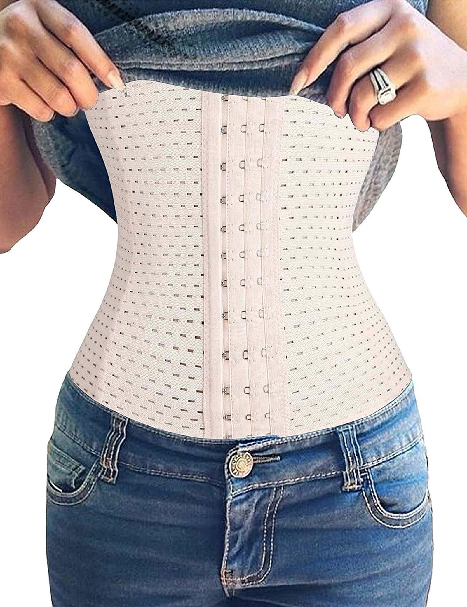 Women's Waist Trainer Corset for Everyday Wear Steel Boned Tummy Control Body Shaper with Adjustable Hooks