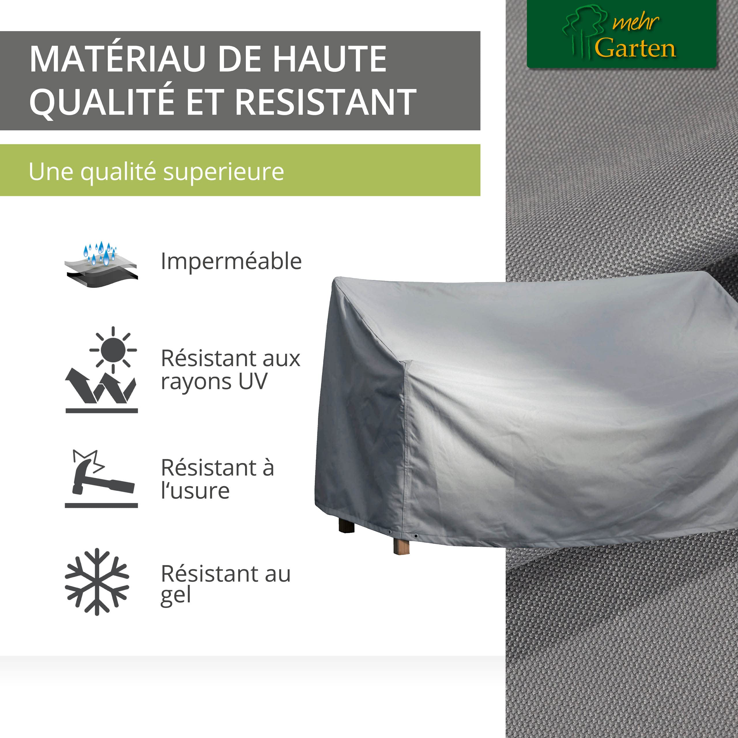 Housse de Protection Banc Jardin 203x75x66/91 cm Polyester Oxford 600D Gris