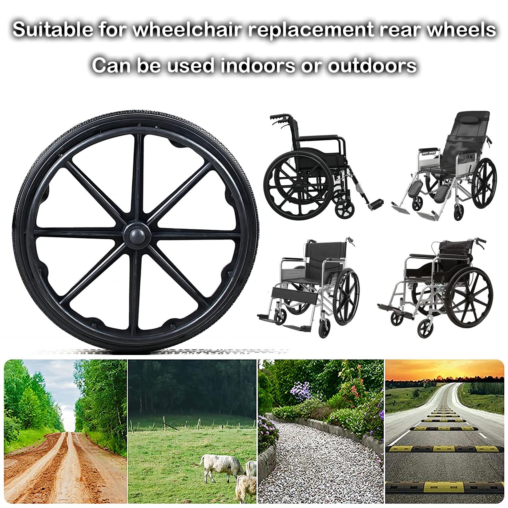 ESOYAWE Conjunto De 2 Rueda Trasera De La Silla De Ruedas, 24 Pulgadas No Neumática Prueba De Pinchazos Sólido Rueda De Silla De Ruedas Manual, Ruedas para Sillas De Ruedas De Repuesto