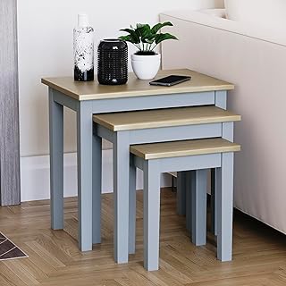 Vida Designs Yorkshire Nest of 3 Tables for Living room, Stacking Side Tables, Sturdy and Easy Assembly (Oak & Grey)