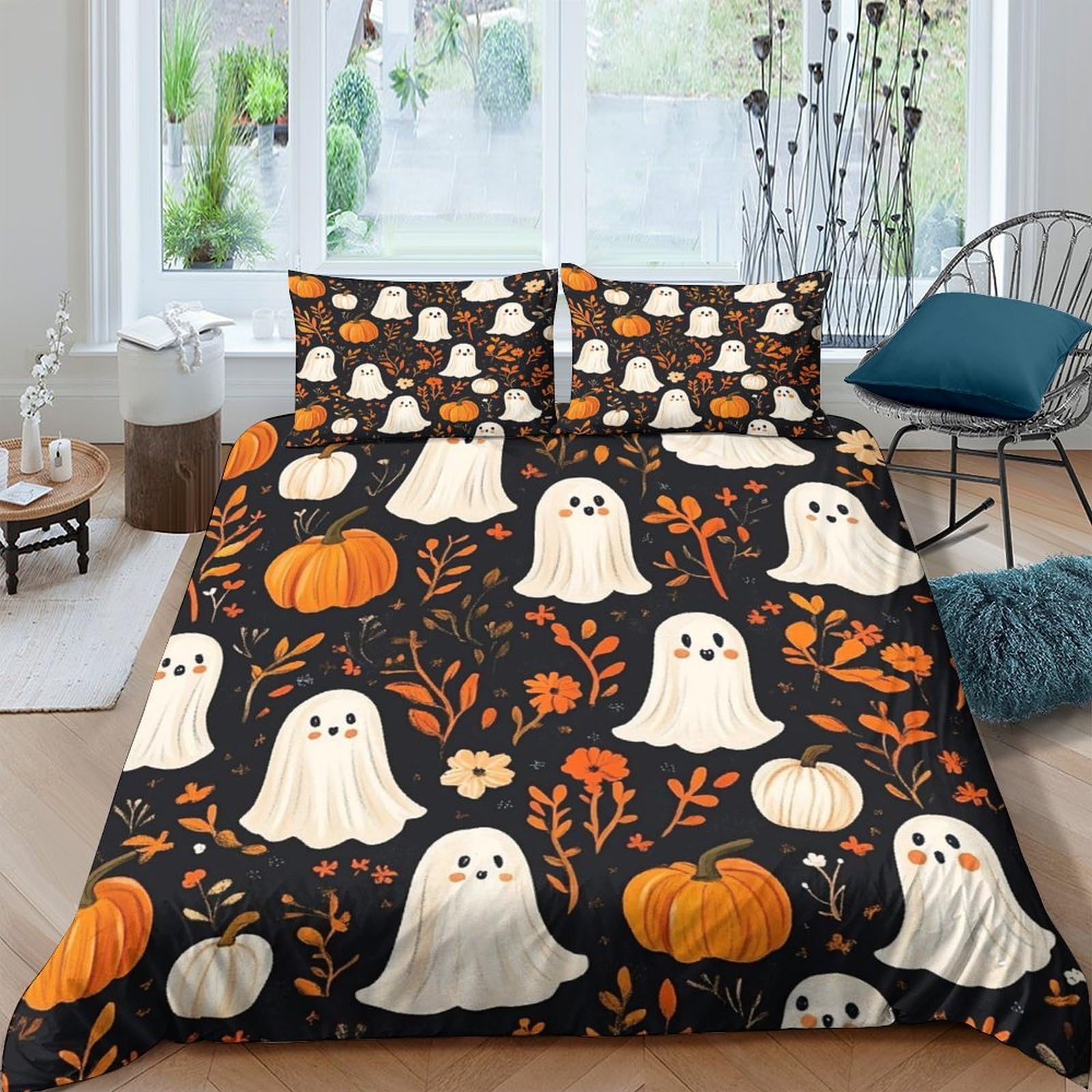 Ctjqhvkz Style-5 3D Printed Halloween Ghost Pumpkin Fitted Sheet Microfiber Bed Cover Autumn Decor For Bedroom Guest Room Single（135X200cm）