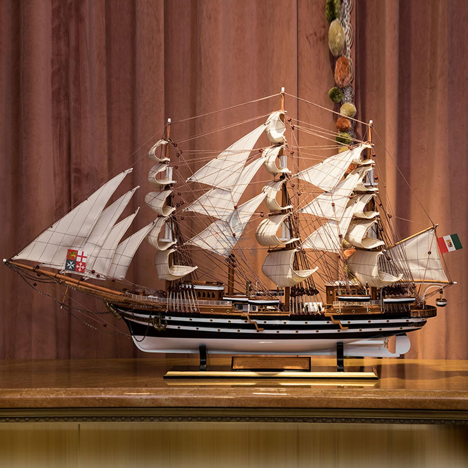 YLME Modellino Di Nave in Legno 65 cm Modello Di Barca A Vela in Legno Massello Amerigo Vespucci Ornamenti Nautici in Legno Completamente Assemblati Collezione Per La Decorazione Della Casa