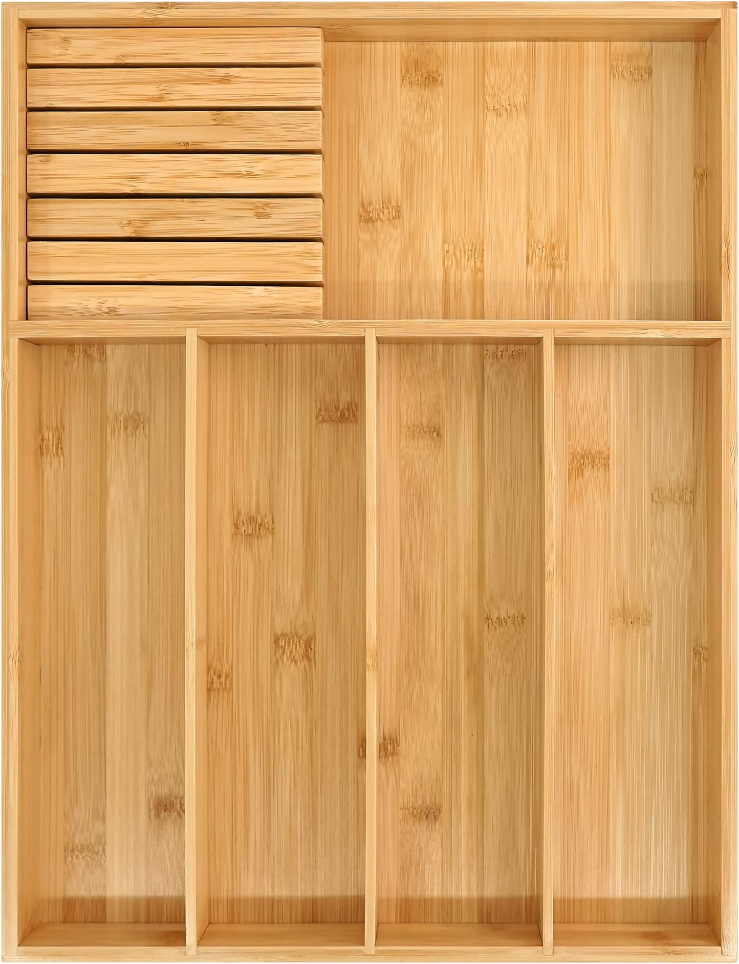 VaeFae Bamboo Silverware Organizer (Non-expandable), Utensil Holder for Drawer, Wooden Cutlery Tray with Divider for Kitchen Drawer, Utensil Organizer with Knife Block