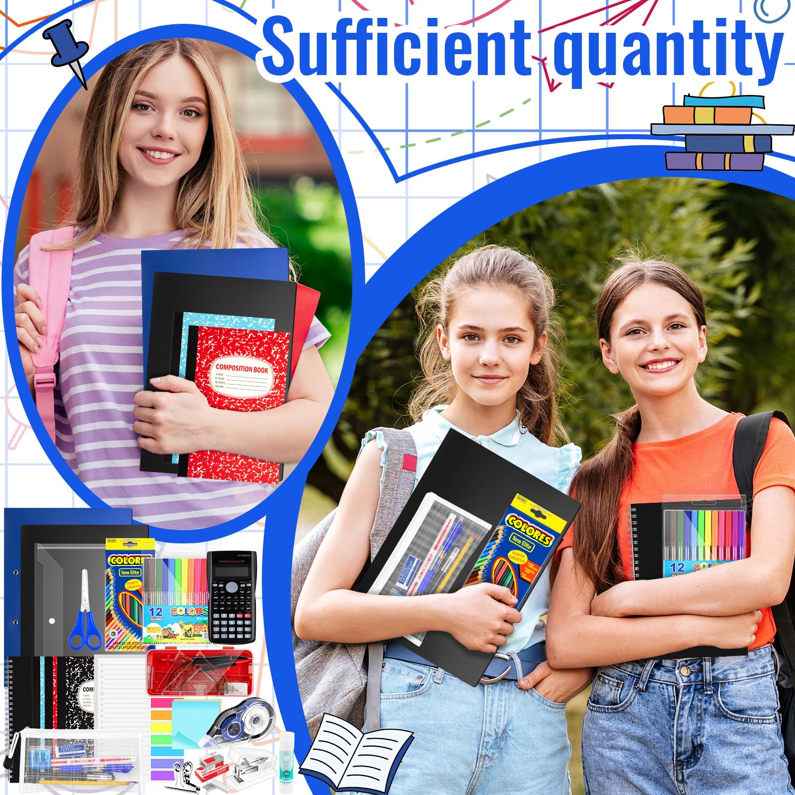 1 kit de fournitures pour la rentrée scolaire pour élèves de 7 à 12 ans en vrac pour la rentrée scolaire comprend des marqueurs de carnet, un crayon et bien plus encore de fournitures pour la rentrée