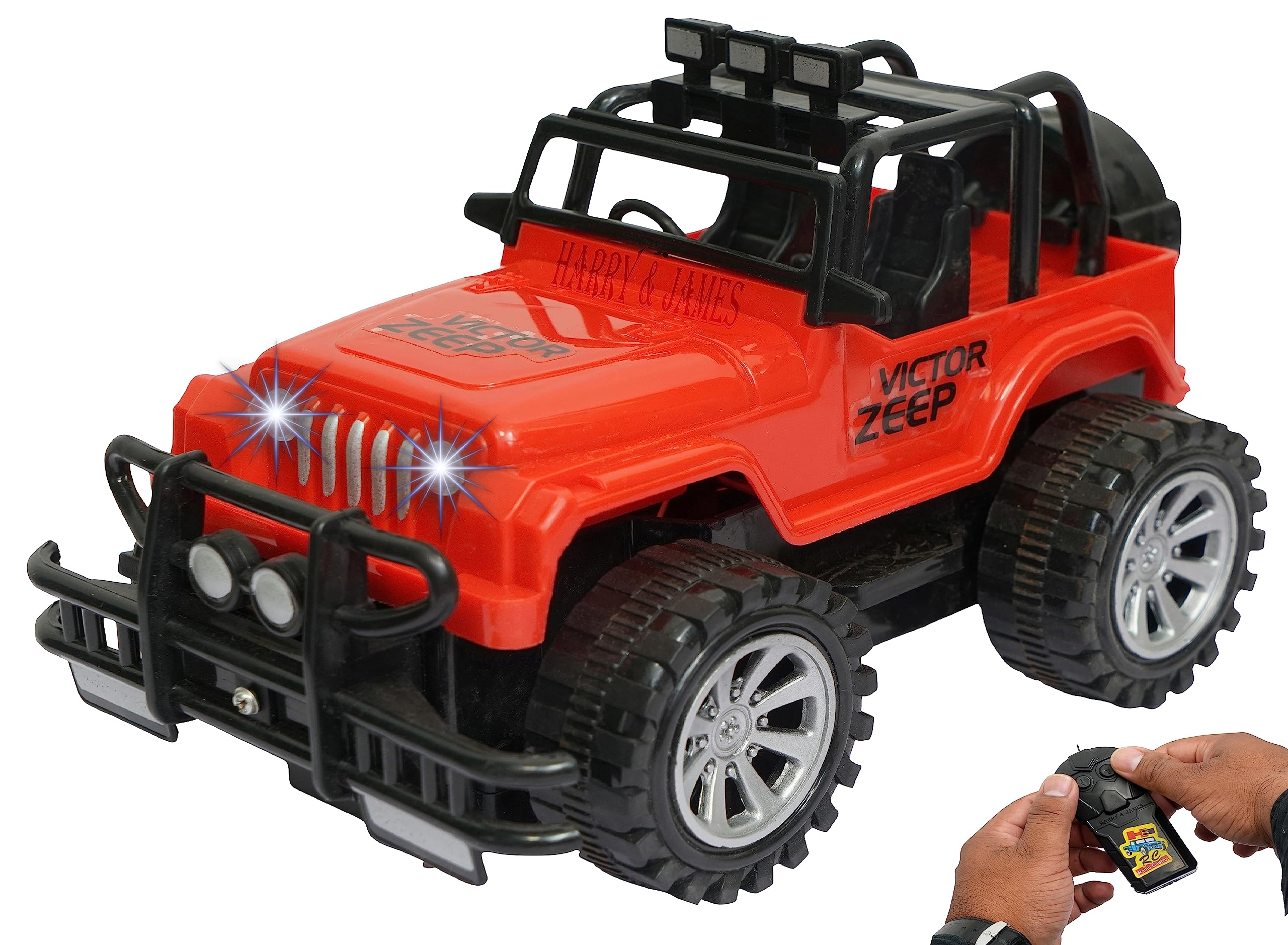 HARRY & JAMESยฎ Remote Controlled Jeep, Remote Control Jeep Off Road Vehicle Toy, Remote Control Monster Jeep with Head Lights, Remote Control Jeep for Kids Boys & Girls (Multi Color & Multi Design)
