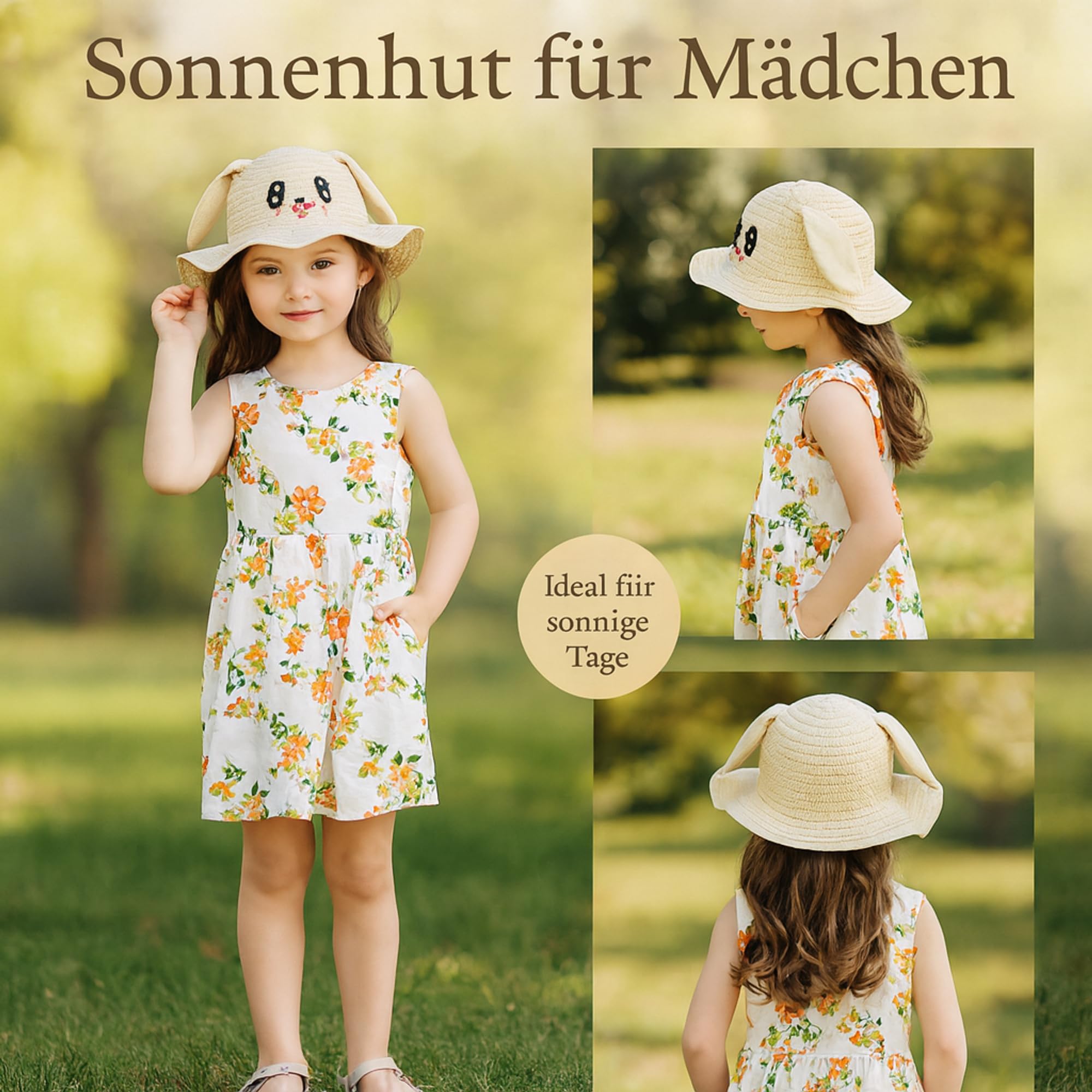 Simpatico Cappello da Sole Pieghevole e giocabile per Ragazze, Cappello da Sole Traspirante con Protezione UV con Motivo Ricamato e Motivo di Animali