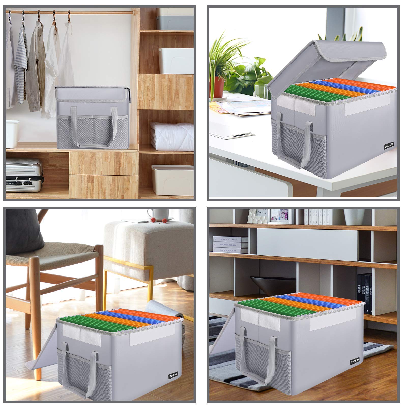 DocSafe Fireproof Document Box File Box File Storage Organizer Bin with Lid,Collapsible Document