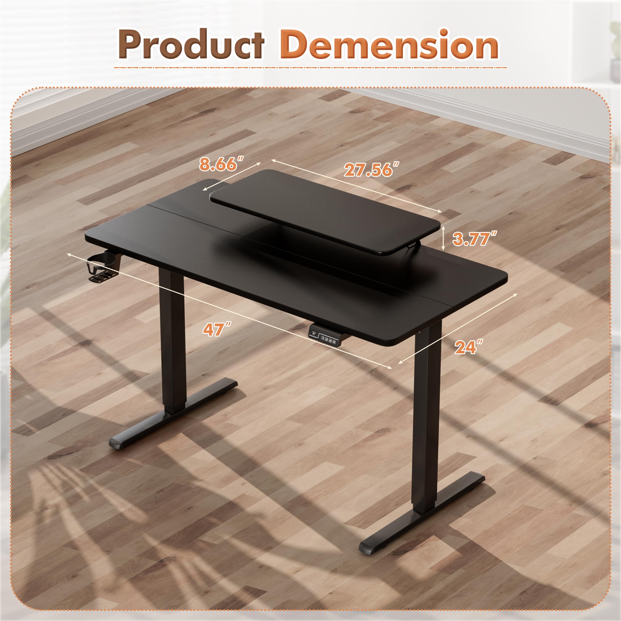 JUMMICO Electric Standing Desk Adjustable Height Desk 47 x 24 Inch with Monitor Stand Home Office Computer Desk — view 3