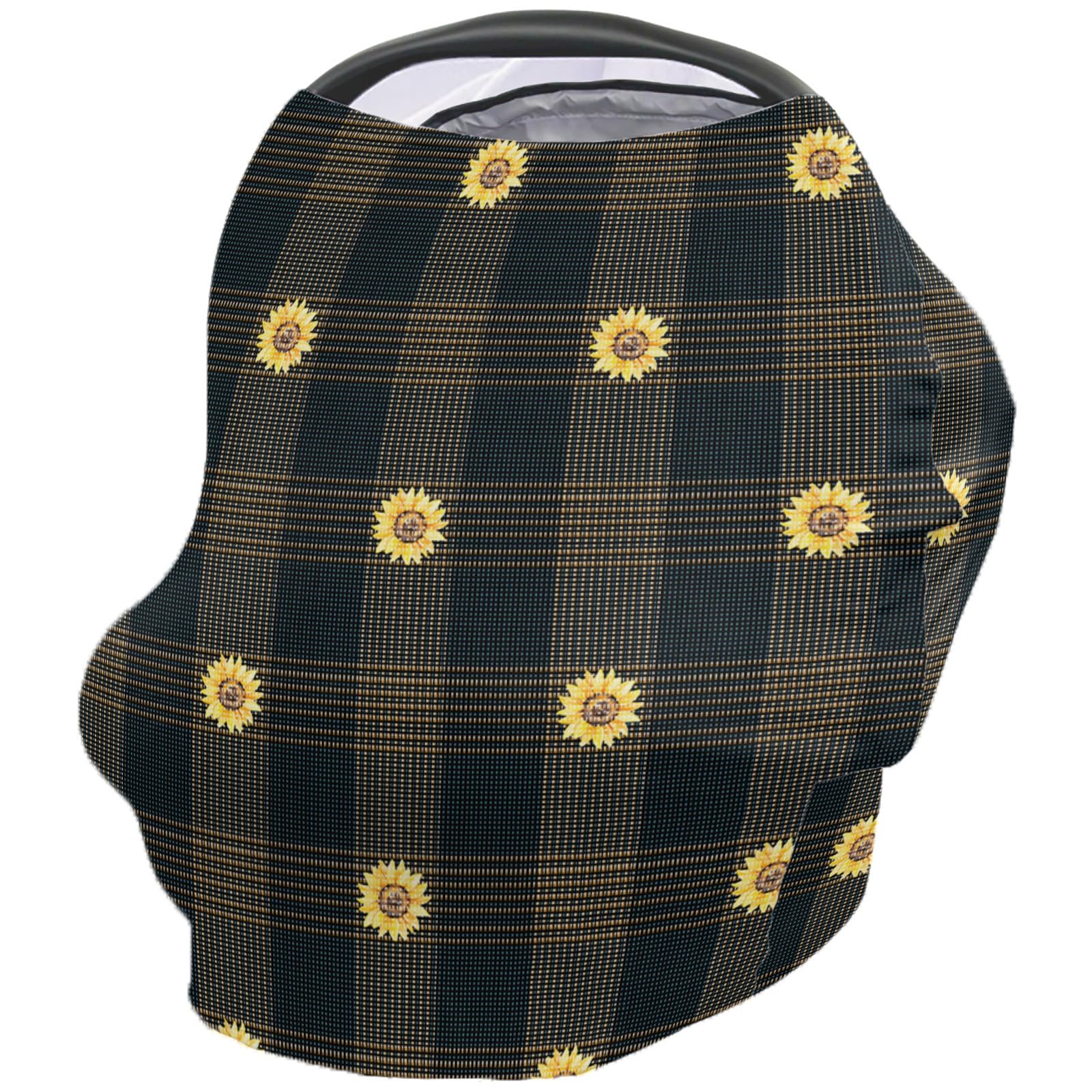 Nursing Cover for Breastfeeding Scarf, Plaid Sunflower Baby Car Covers Super Soft Multi Use for Canopy Shopping Cart Cover Blanket Stroller Cover