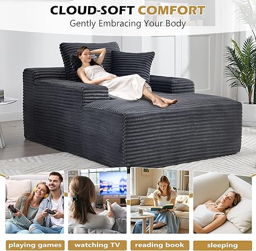 Miniatura 7 de Anwick Chaise Lounge - Silla reclinable tapizada para interiores, moderna y tapizada para sala de estar, dormitorio, sofá cama (gris) (gris +